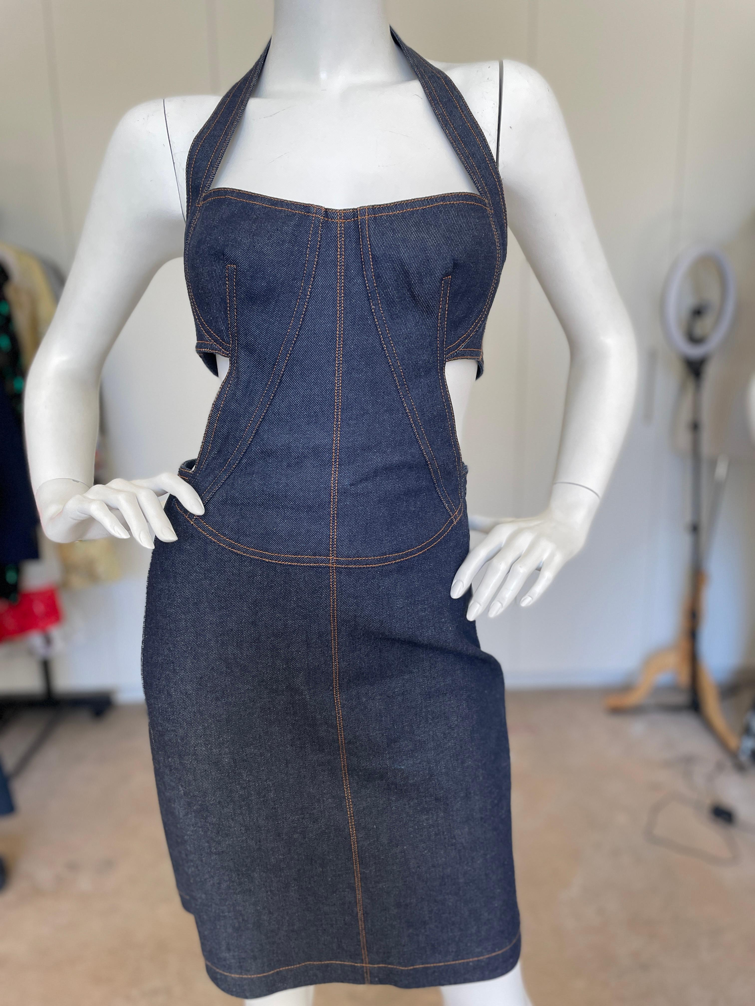 Azzedine Alaia Denim Cut Out Dress with Corset Lace Details 1986 Reissue  NEW 2