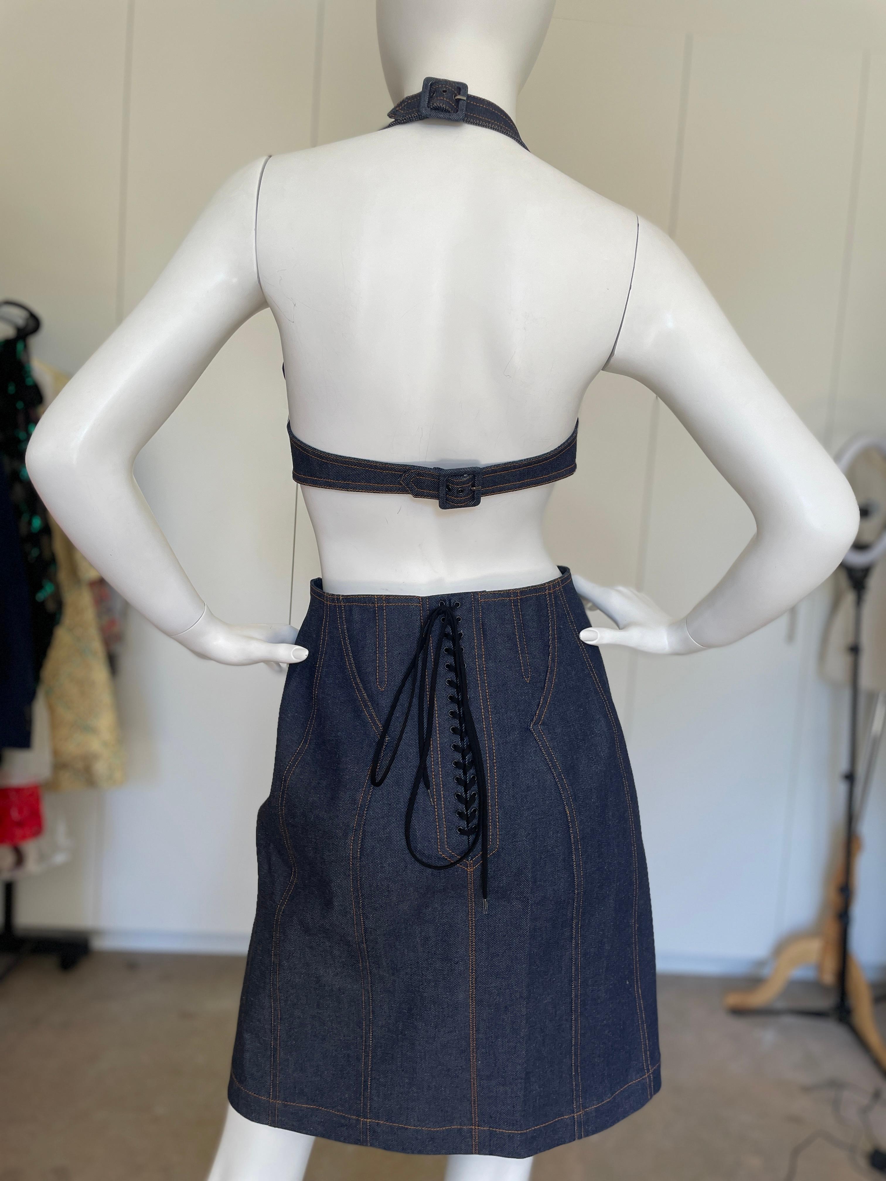 Azzedine Alaia Denim Cut Out Dress with Corset Lace Details 1986 Reissue  NEW 3
