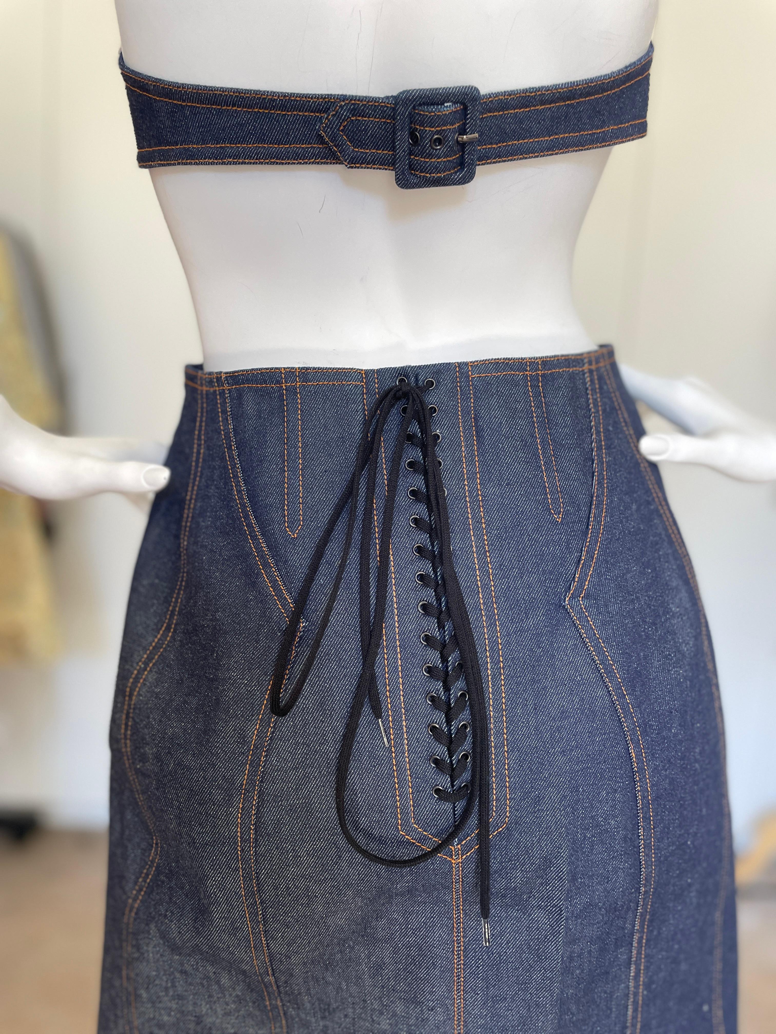 Azzedine Alaia Denim Cut Out Dress with Corset Lace Details 1986 Reissue  NEW 5