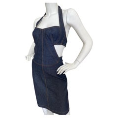 Vintage Azzedine Alaia Denim Cut Out Dress with Corset Lace Details 1986 Reissue  NEW