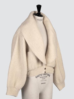 Azzedine ALAÏA Documented Ivory Wool Knit Runway Cardigan Jacket, F/W 1984-85