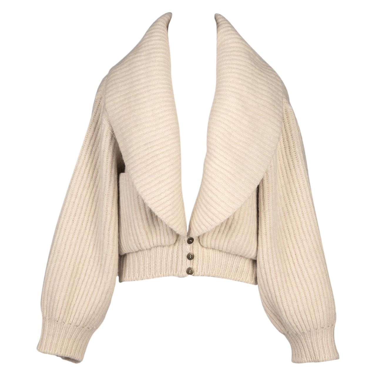 Azzedine ALAÏA Documented Ivory Wool Knit Runway Cardigan Jacket, F/W 1984-85