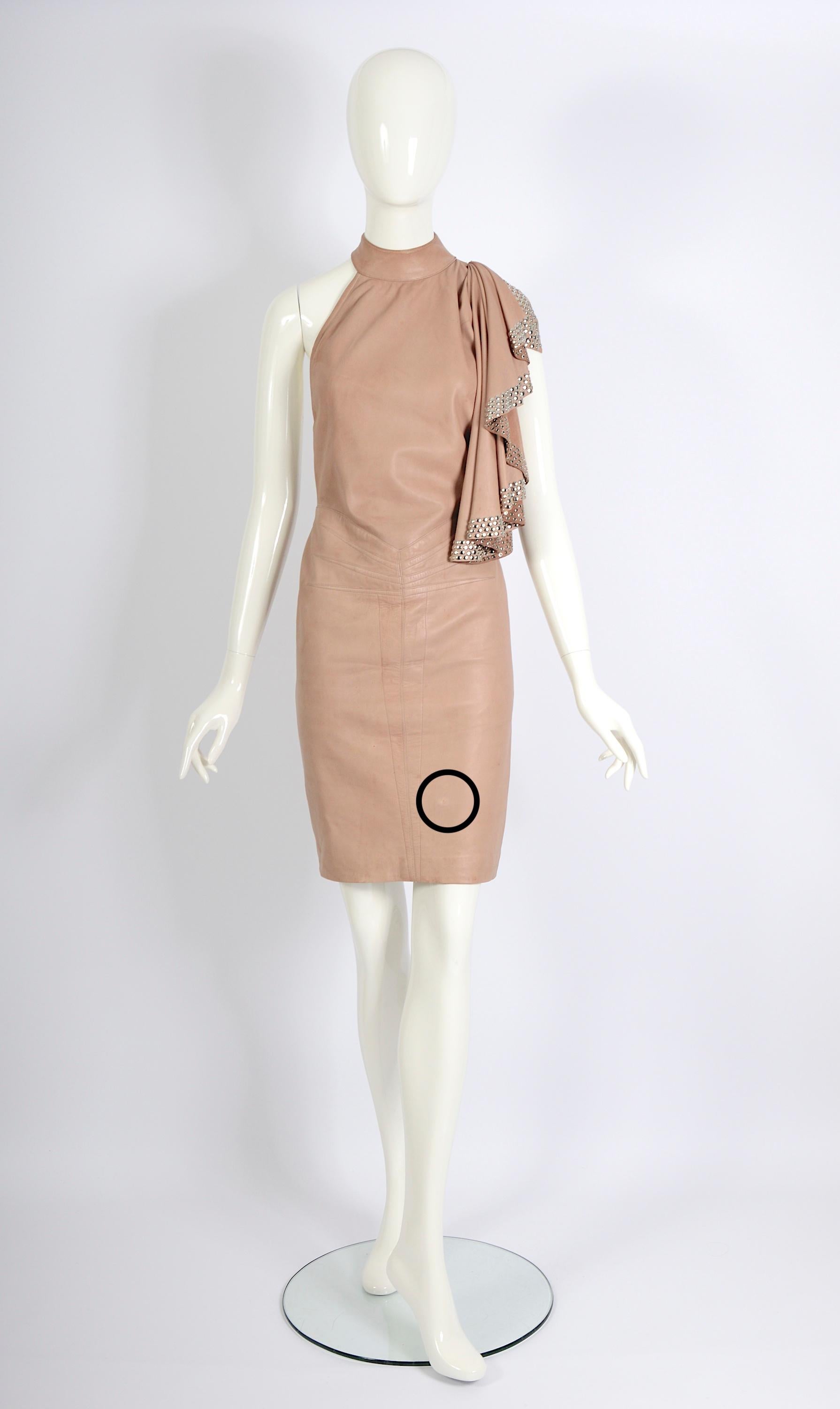 Azzedine Alaia documented nude leather metal studded embellished dress, ss 1981 For Sale 13