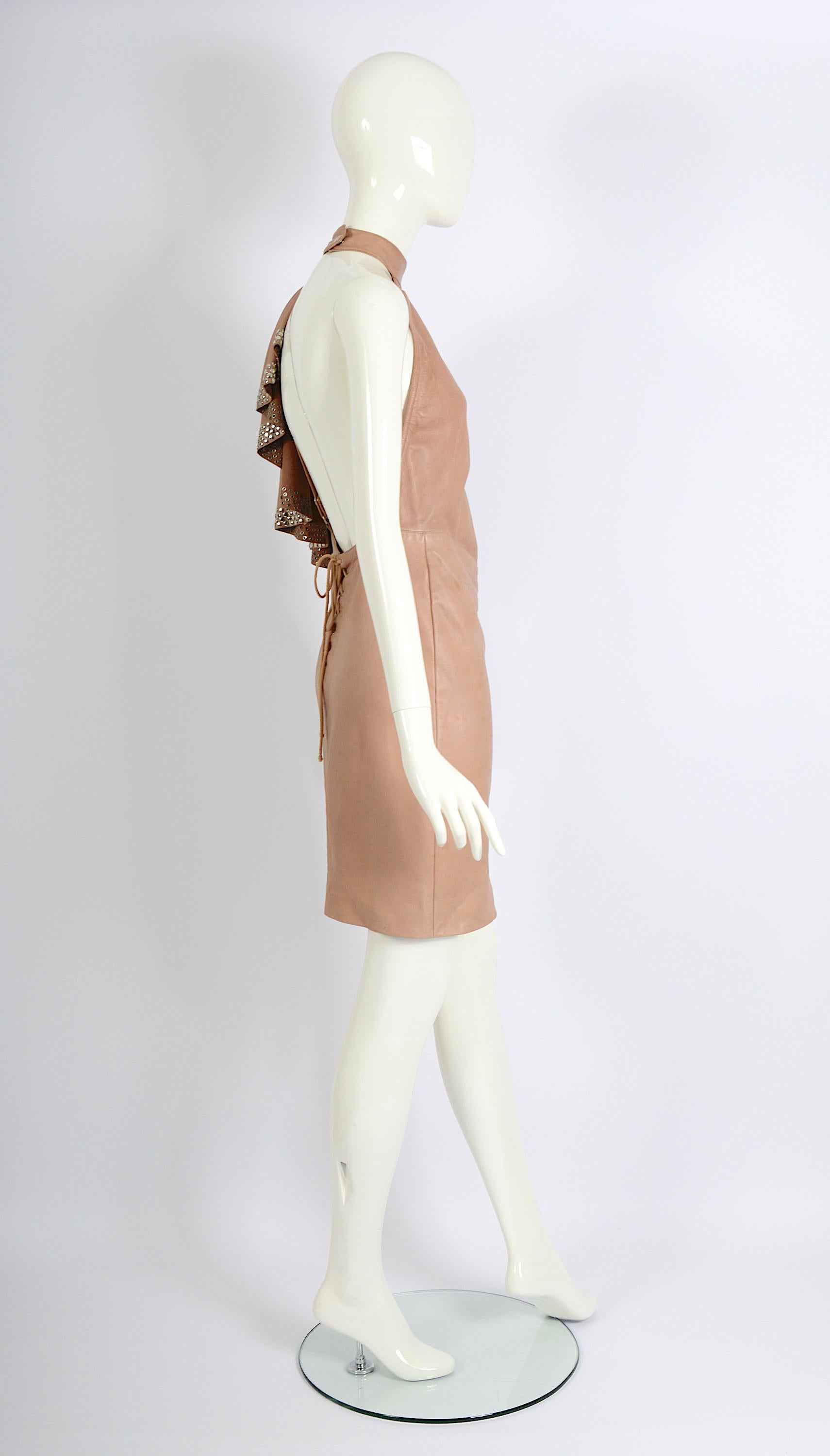Azzedine Alaia documented nude leather metal studded embellished dress, ss 1981 For Sale 4