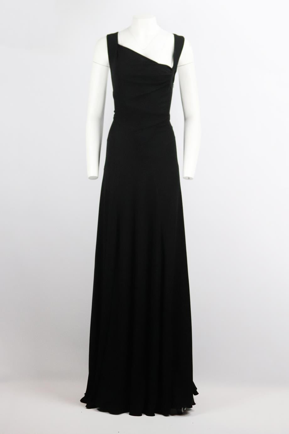 Azzedine Alaïa draped jersey gown. Black. Sleeveless, v-neck. Zip fastening at side. 100% Viscose. Size: FR 42 (UK 14, US 10, IT 46). Bust: 32 in. Waist: 26 in. Hips: 60 in. Length: 67 in
