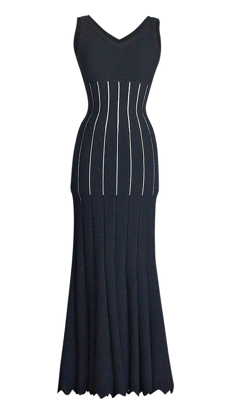 Azzedine Alaia Dress Black Exquisite Shape and Knit Full Length 38 / 6 New For Sale 2