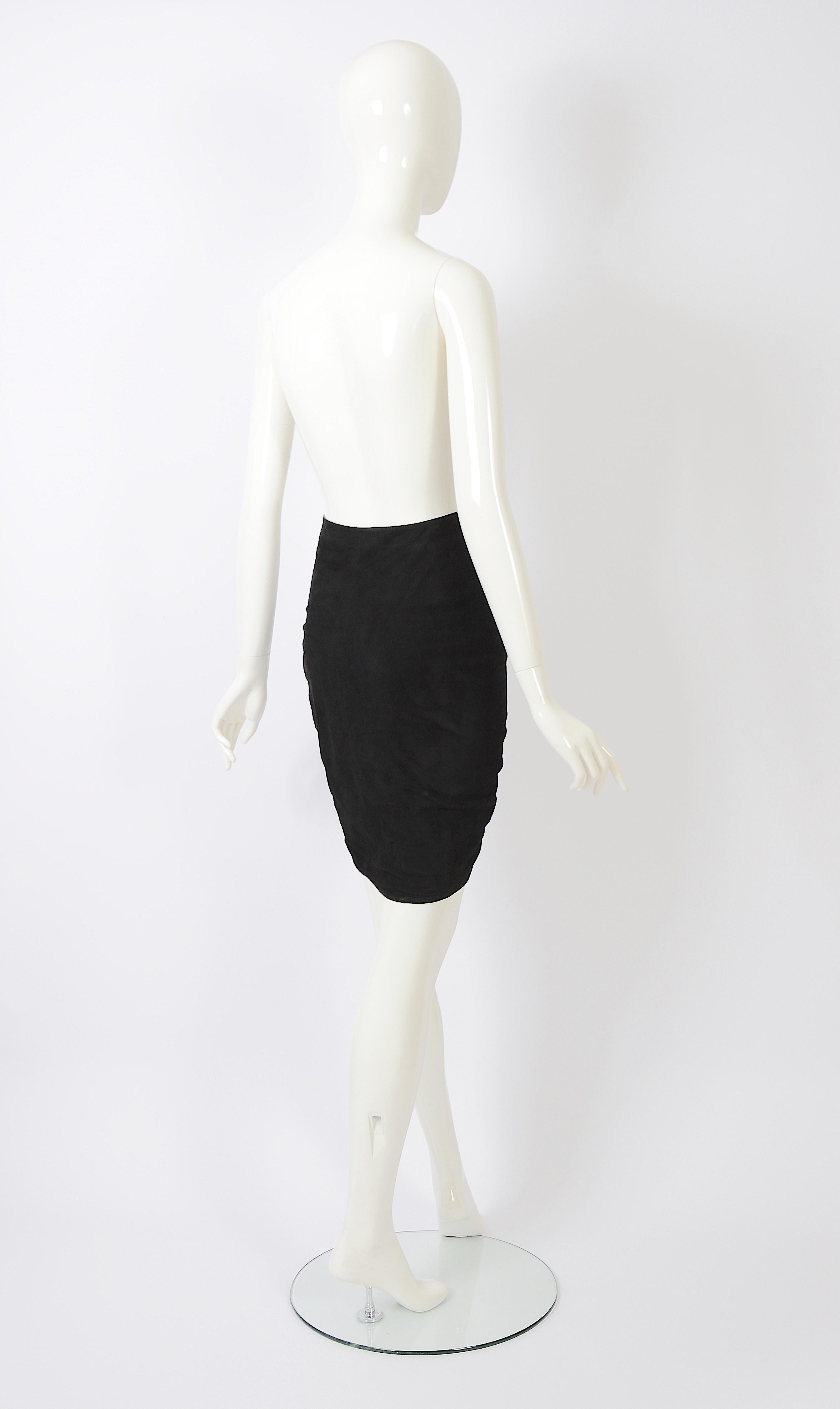 Azzedine Alaia F/W 1983 vintage draped black suede skirt For Sale 6
