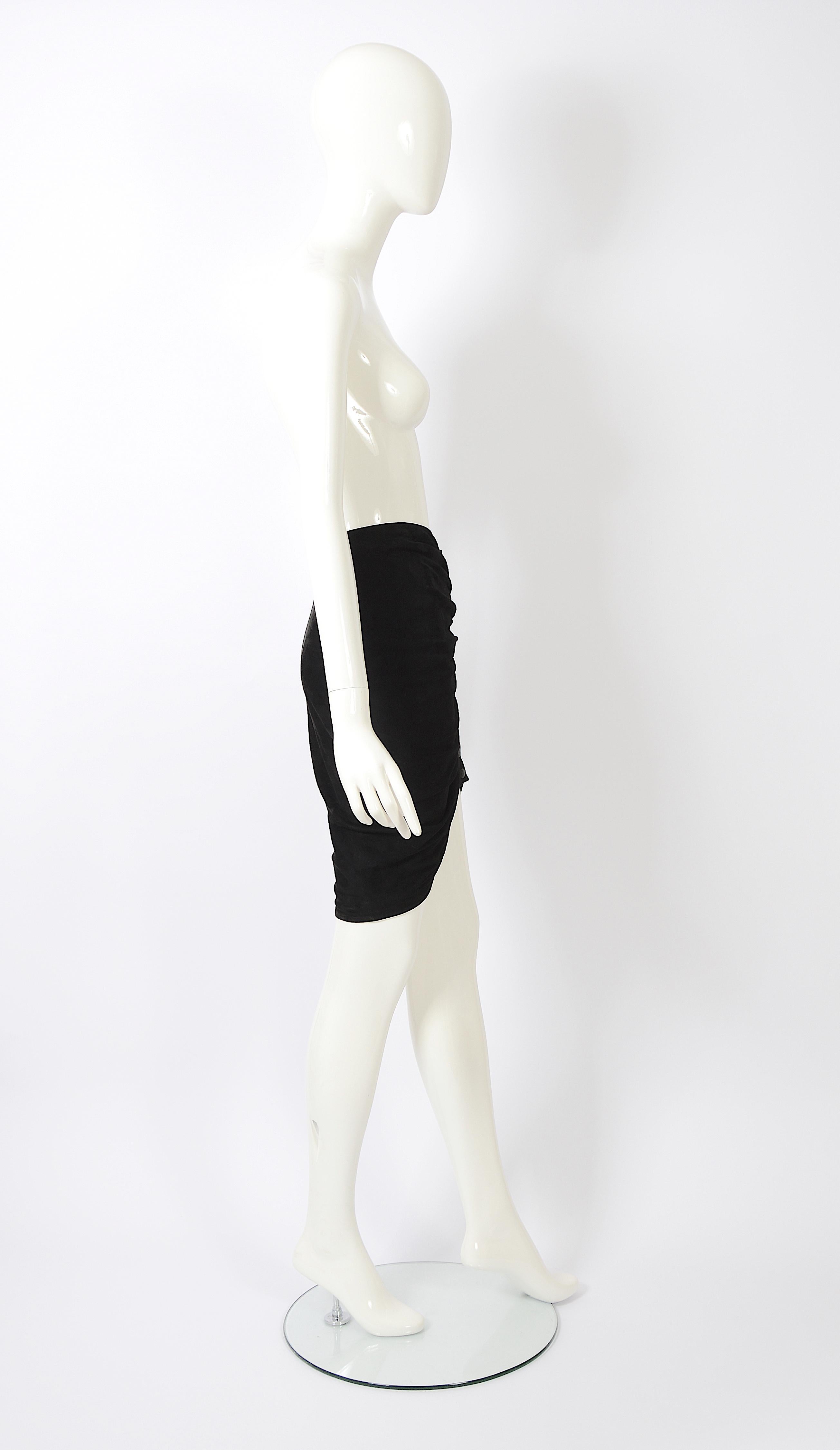 Azzedine Alaia F/W 1983 vintage draped black suede skirt For Sale 7