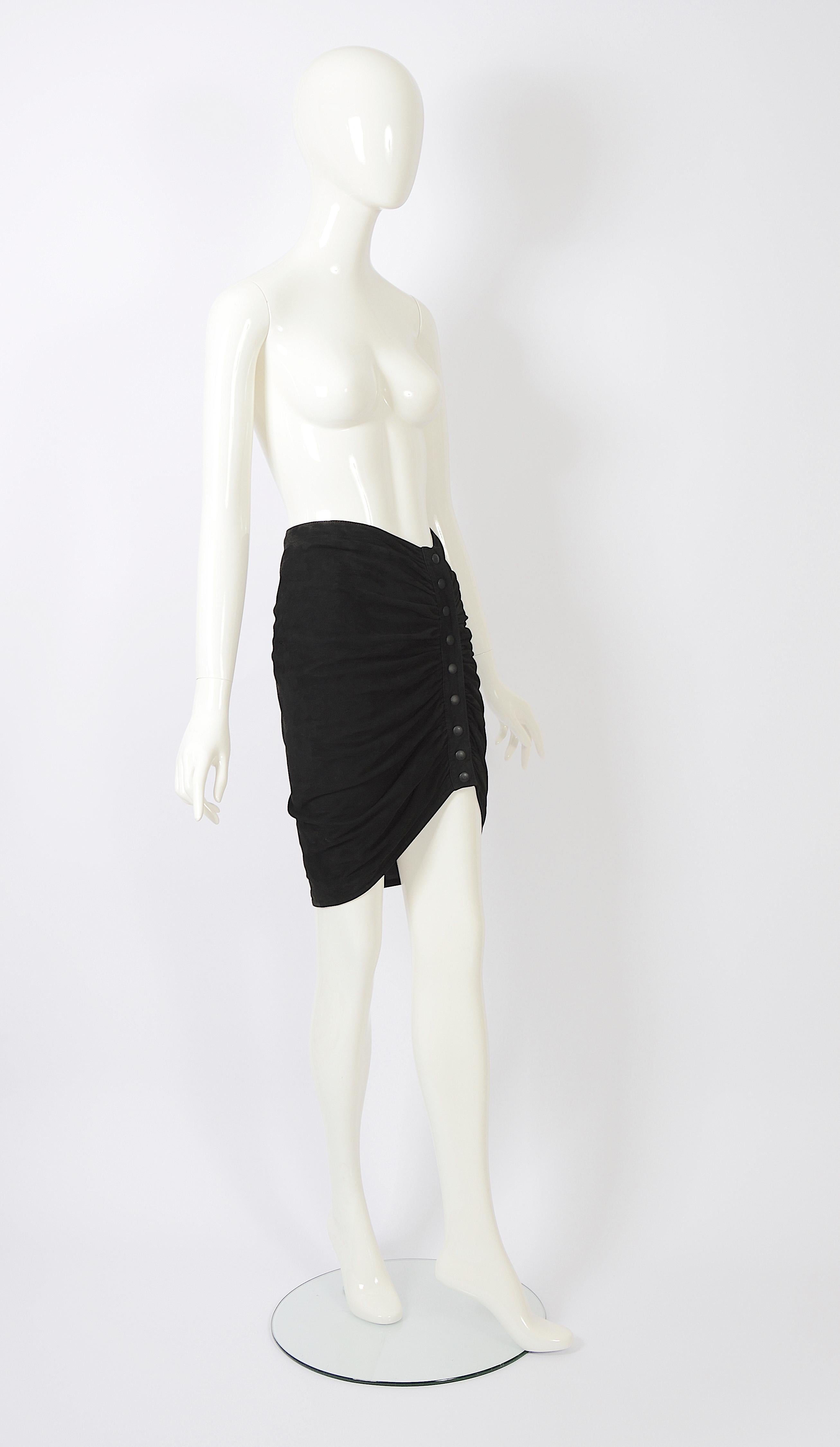 Azzedine Alaia F/W 1983 vintage draped black suede skirt For Sale 8