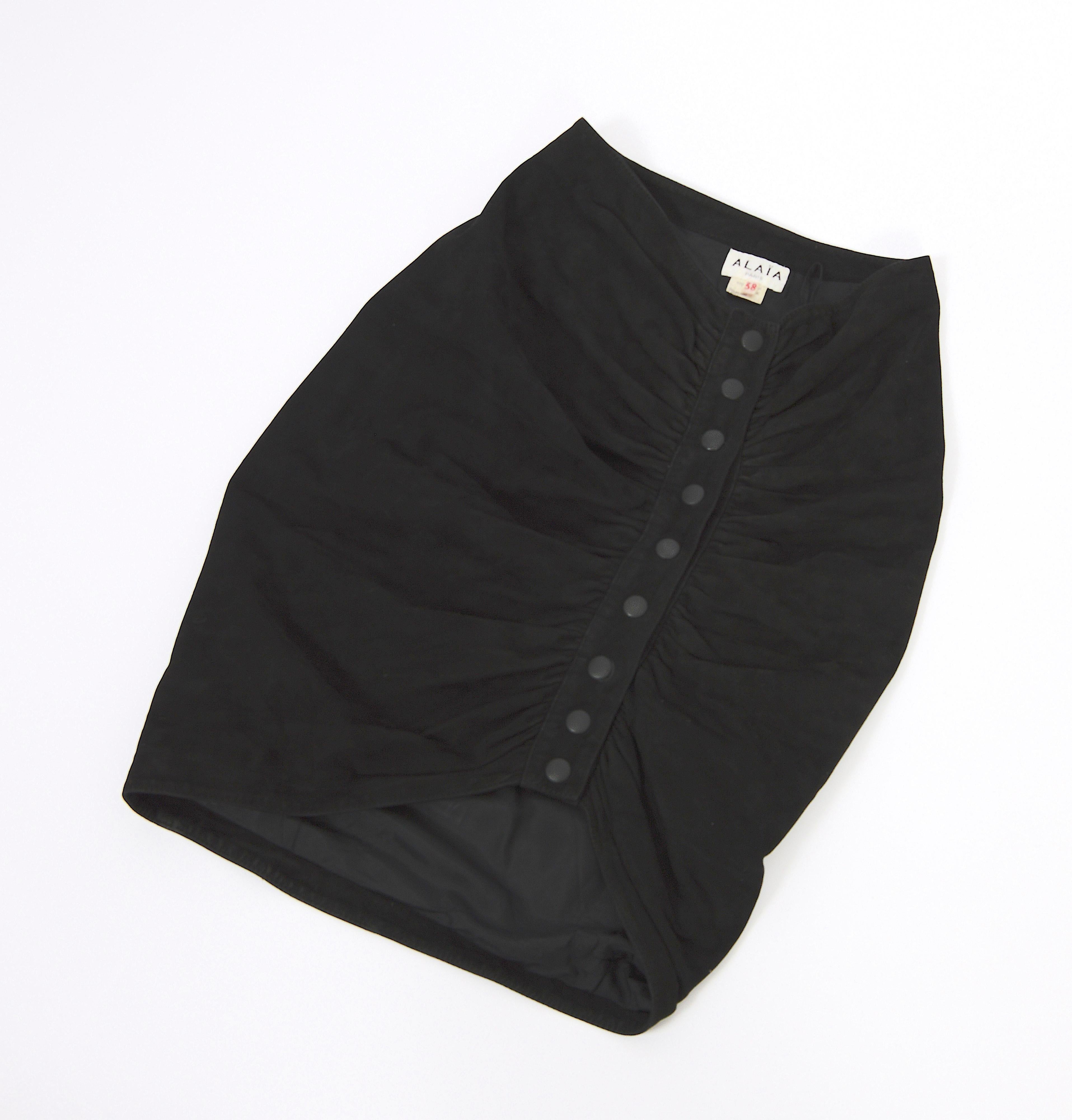 Azzedine Alaia F/W 1983 vintage draped black suede skirt For Sale 9