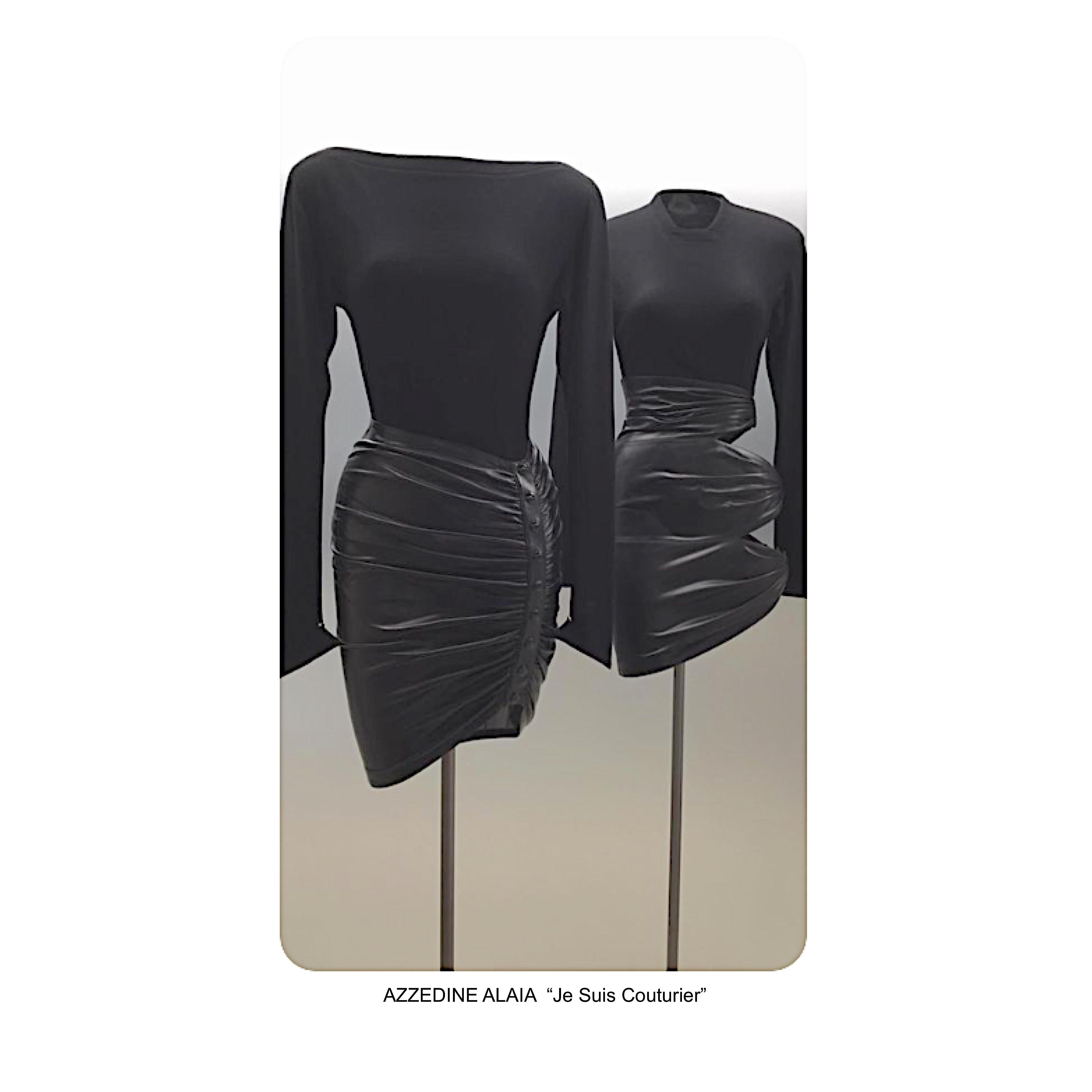 Azzedine Alaia F/W 1983 vintage jupe drapée en daim noir Bon état - En vente à Antwerp, BE