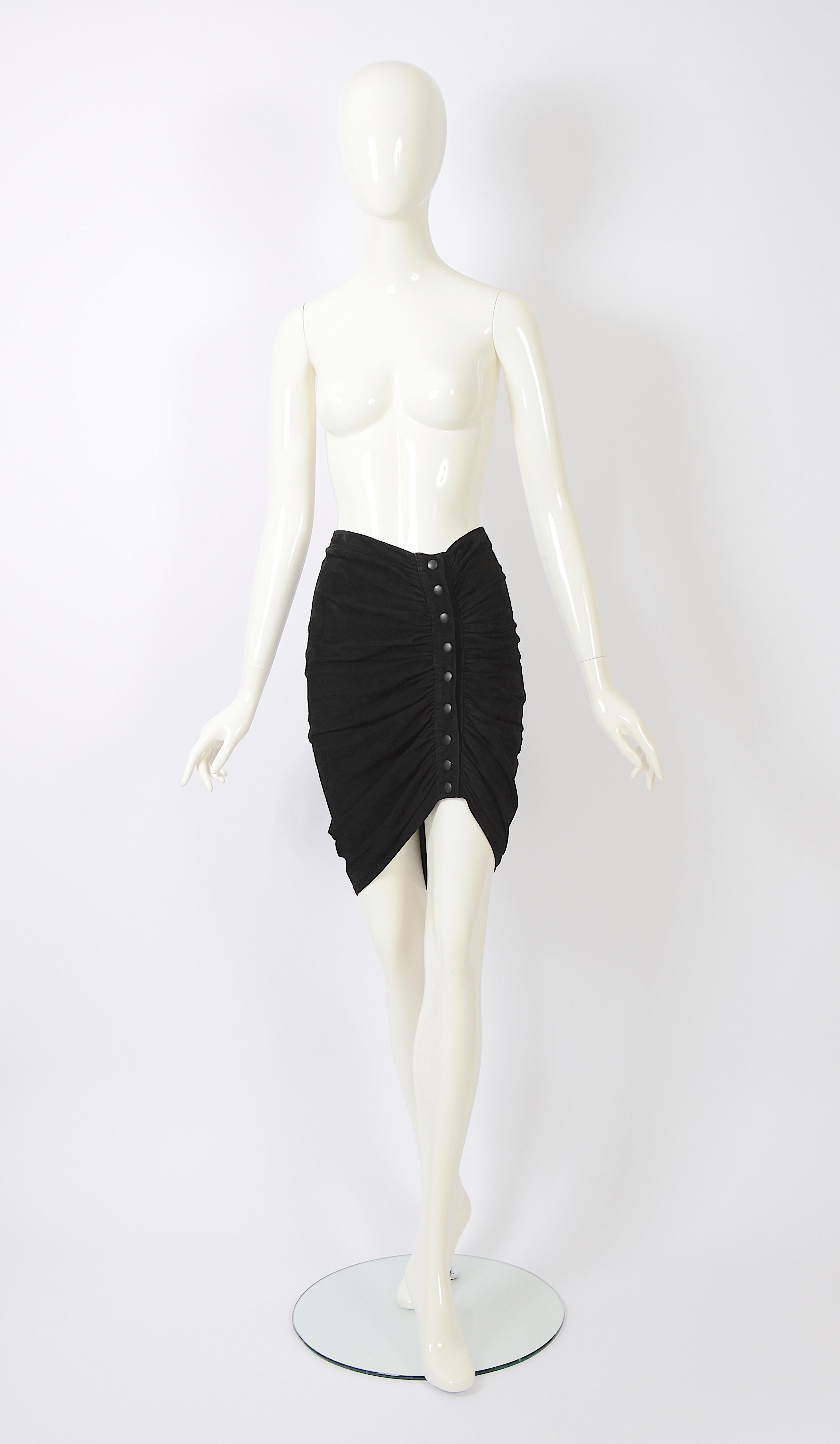Azzedine Alaia F/W 1983 vintage draped black suede skirt For Sale 1