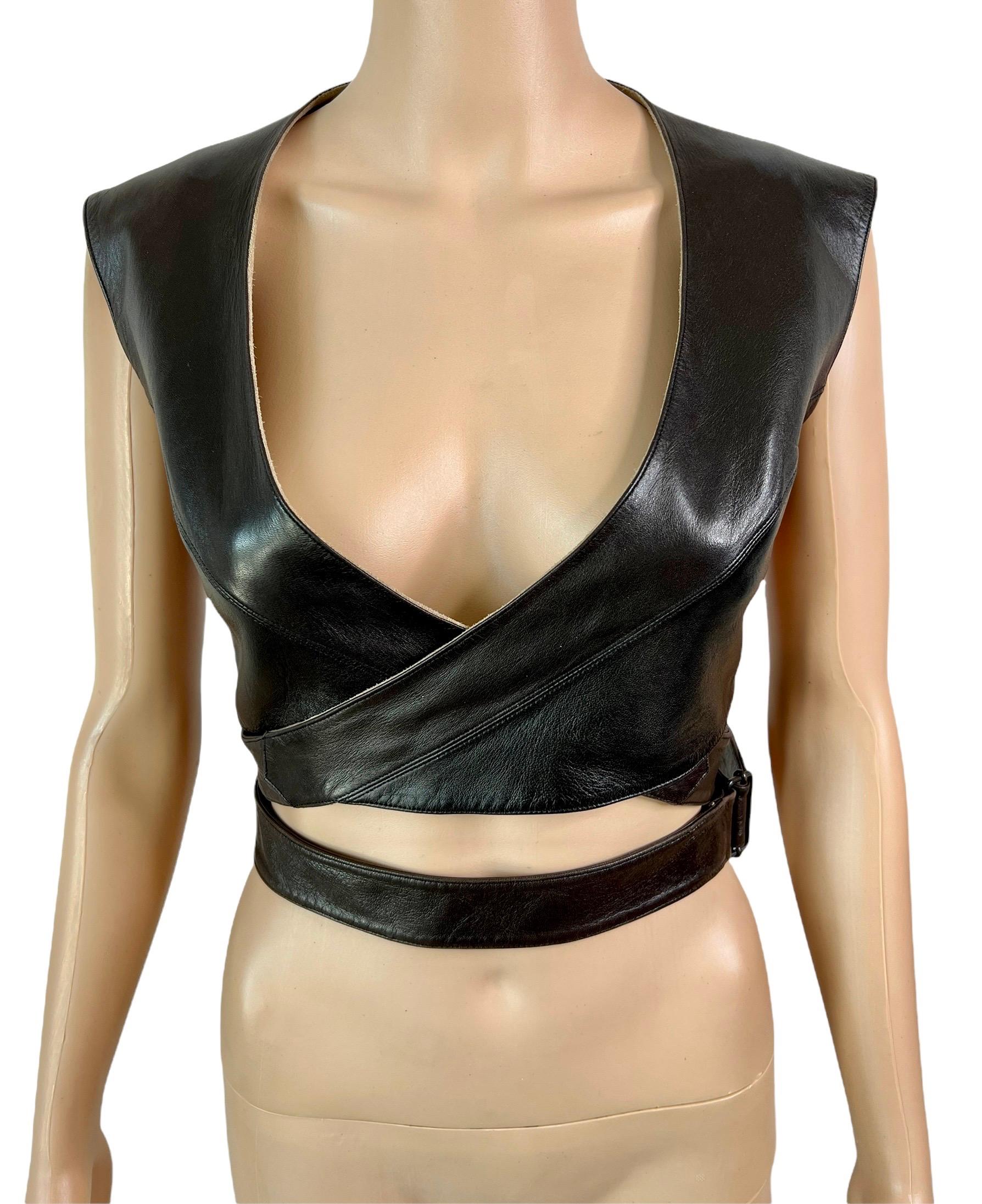 Azzedine Alaia F/W 1983 Vintage Leather Cutout Wrap Bra Crop Top In Good Condition For Sale In Naples, FL