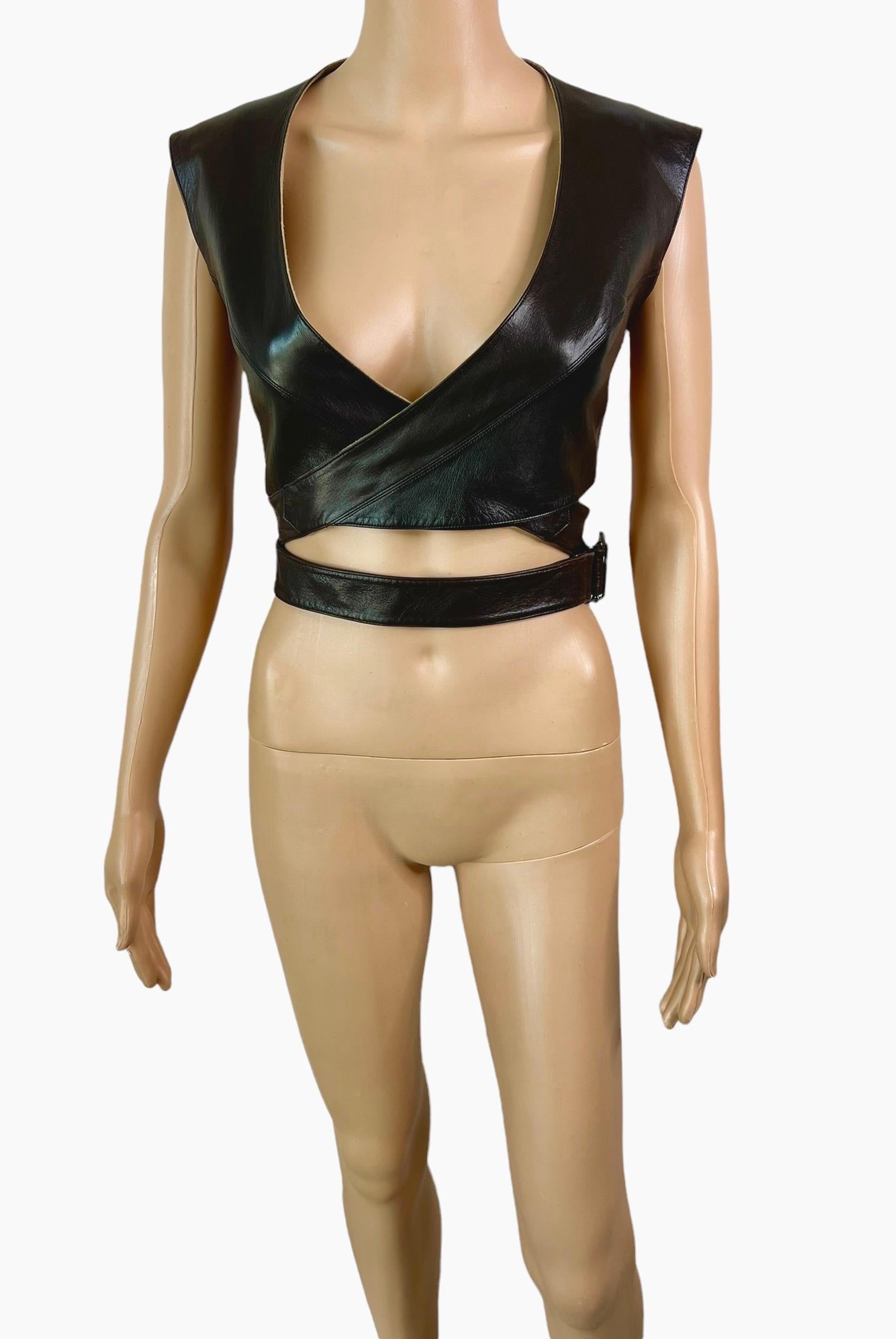Azzedine Alaia F/W 1983 Vintage Leather Cutout Wrap Bra Crop Top Pour femmes en vente