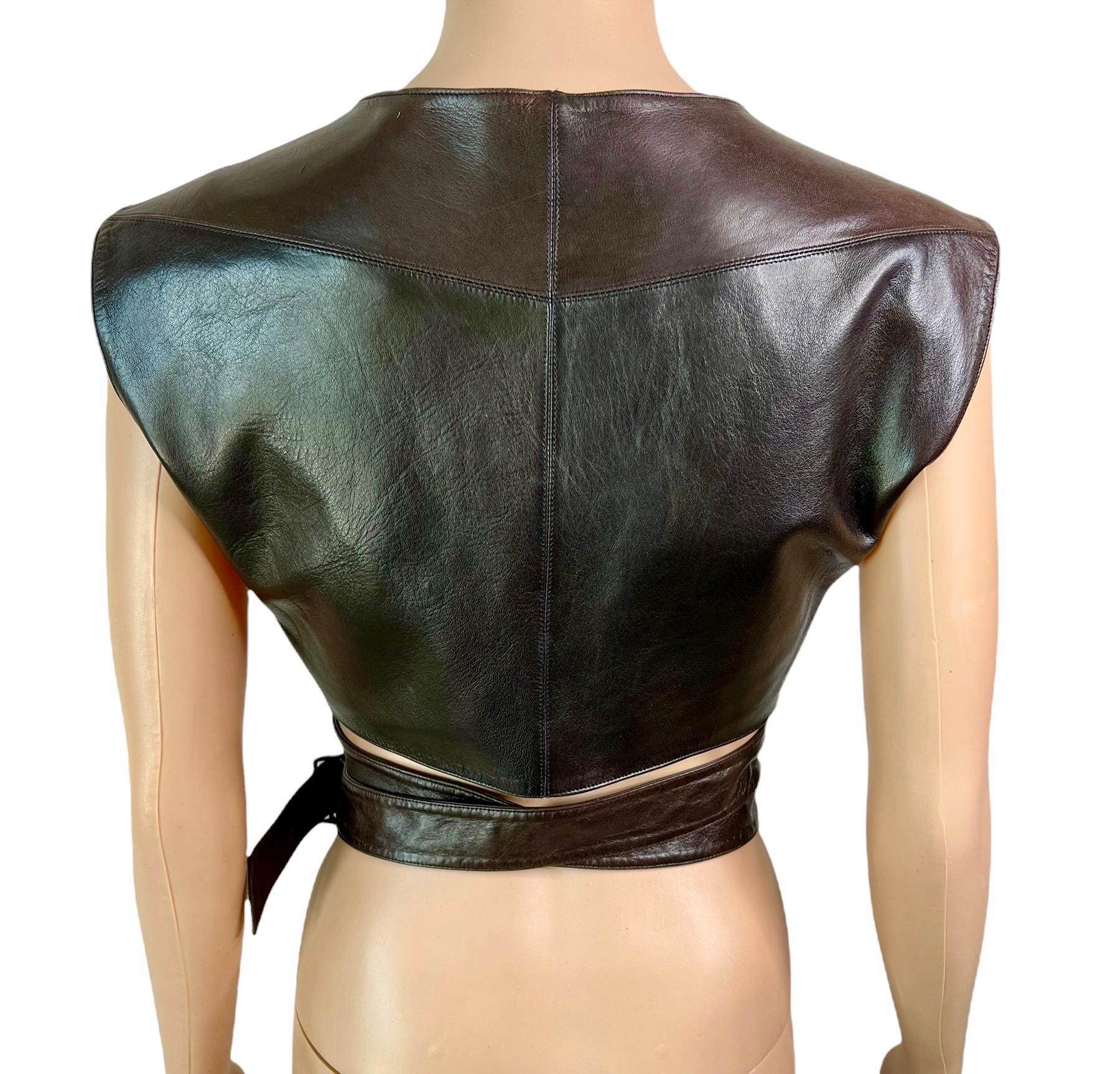 Azzedine Alaia F/W 1983 Vintage Leather Cutout Wrap Bra Crop Top For Sale 3