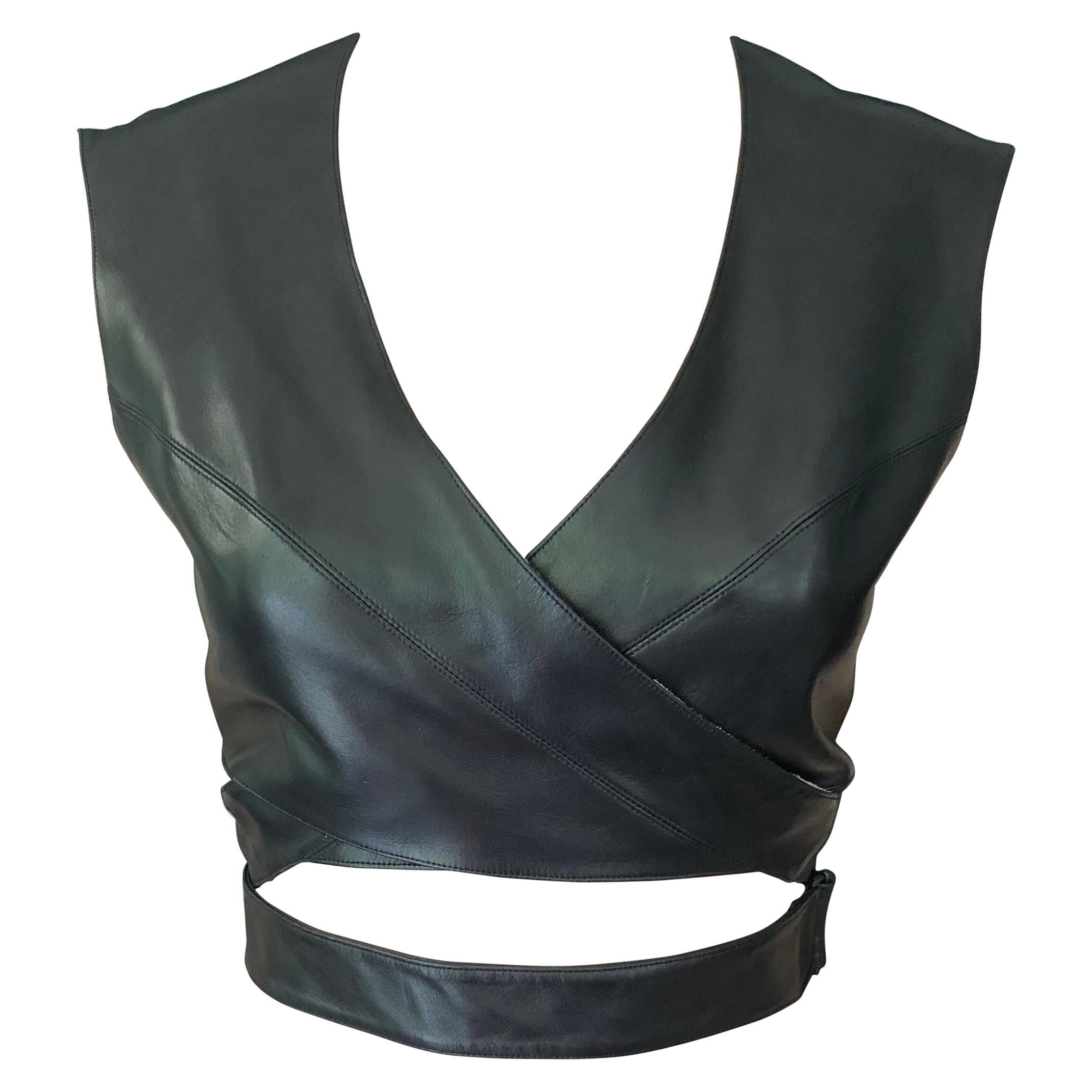 Azzedine Alaia F/W 1983 Vintage Leather Cutout Wrap Top For Sale