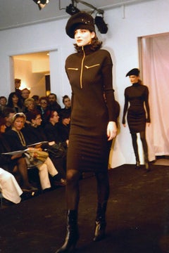 Azzedine Alaïa F/W 1986-87 Navy knitted virgin wool bodycon cocktail dress