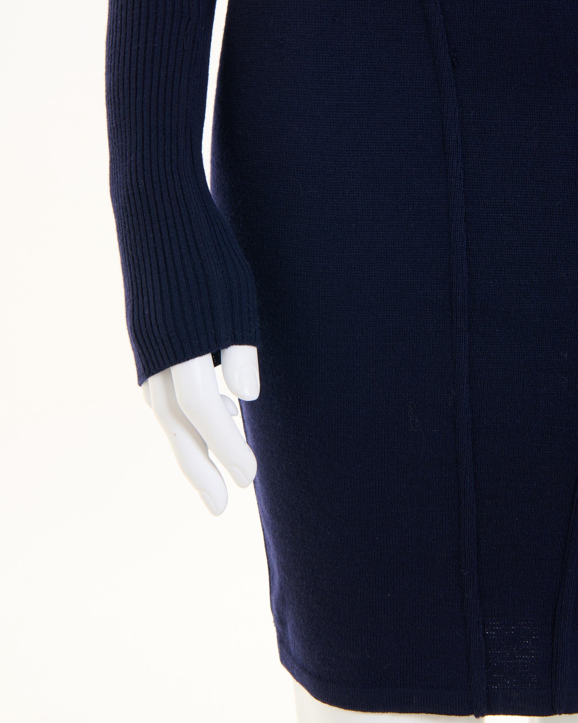 Azzedine Alaïa F/W 1986-87 Navy knitted virgin wool bodycon cocktail dress For Sale 4