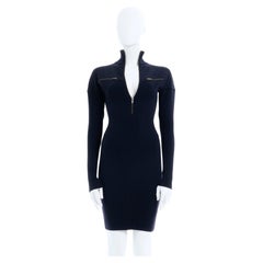 Azzedine Alaïa F/W 1986-87 - Robe de cocktail bodycon en laine vierge tricotée, marine