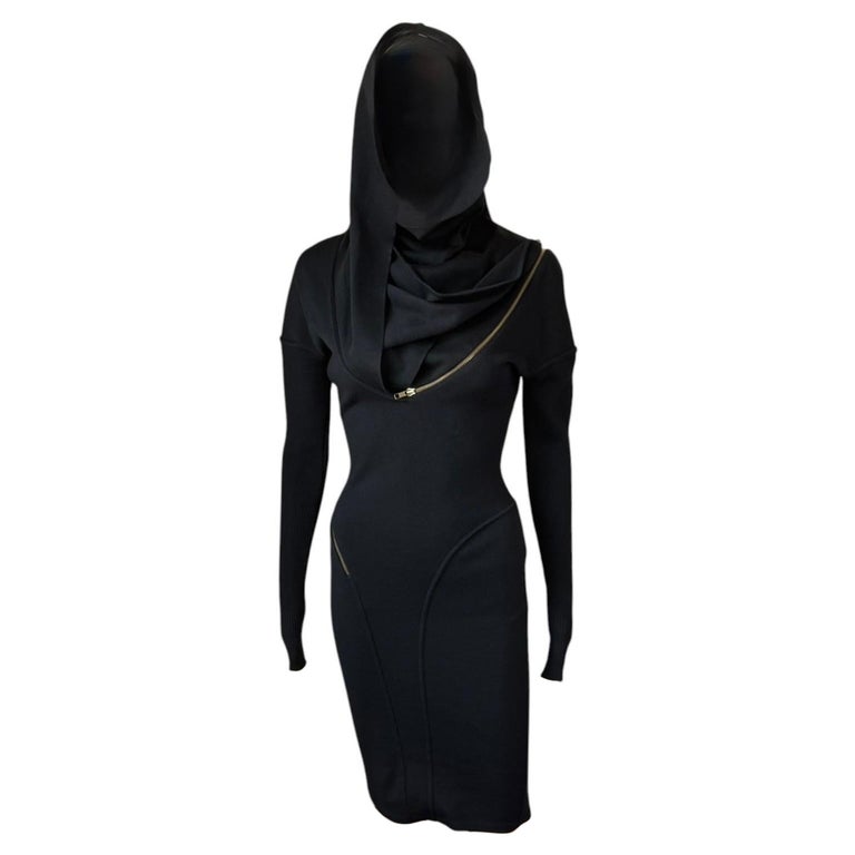 azzedine alaia black dress Alaïa F/W 1986 Runway Hooded Zipper For Sale at 1stDibs Bergdorf goodman Child  Size:child-3 white sequin dress Qatar Black Tie Wedding Dress ankle length Bodycon silhouette