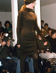 AZZEDINE ALAÏA F/W 1986 Runway Knit Olive Green Dress M