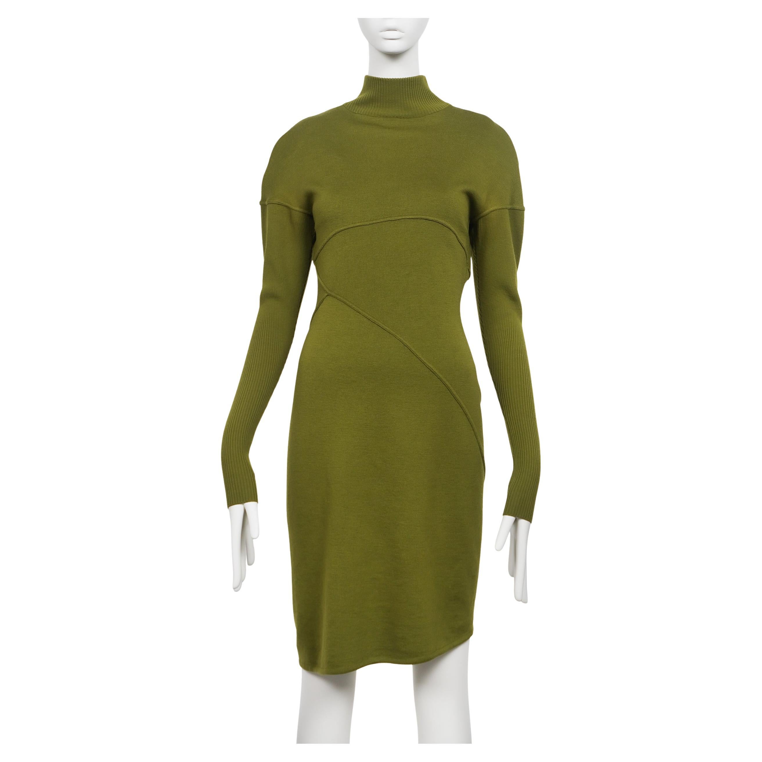 AZZEDINE ALAÏA F/W 1986 Runway Knit Olive Green Dress M