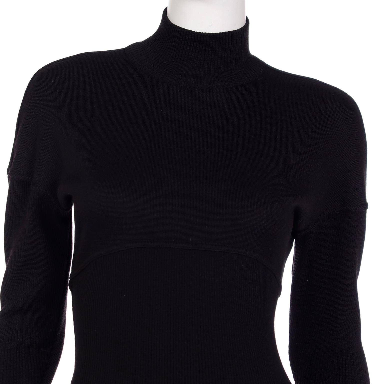 Azzedine Alaia F/W 1986 Vintage Black Knit Bodycon Zipper Dress For Sale 5