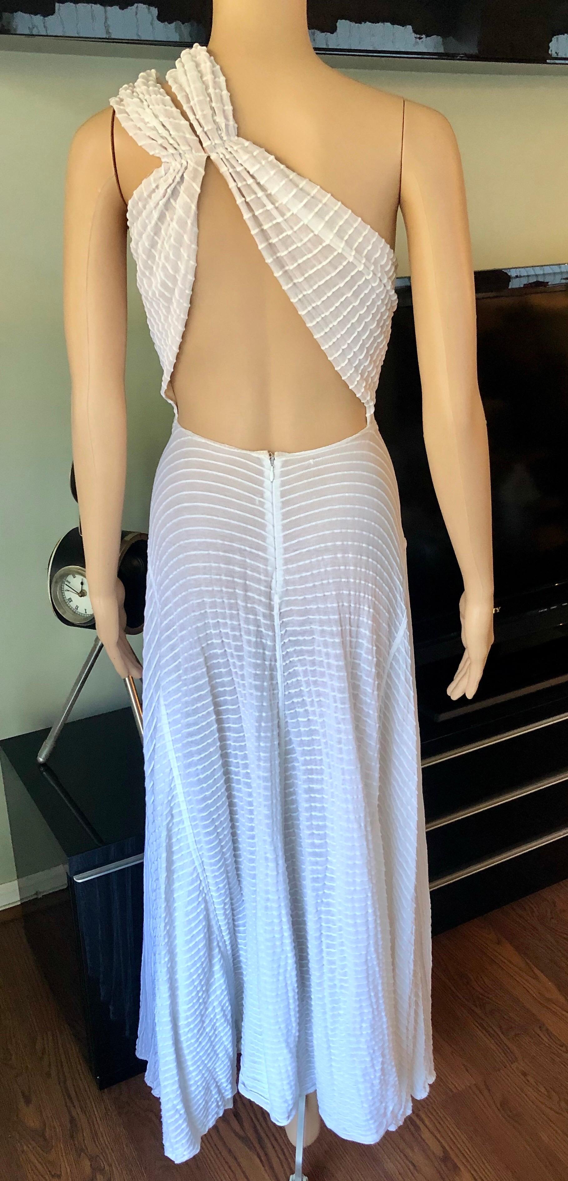Azzedine Alaïa F/W 1988 Runway Vintage Cutout Semi-Sheer Ivory Gown Maxi Dress In Good Condition In Naples, FL