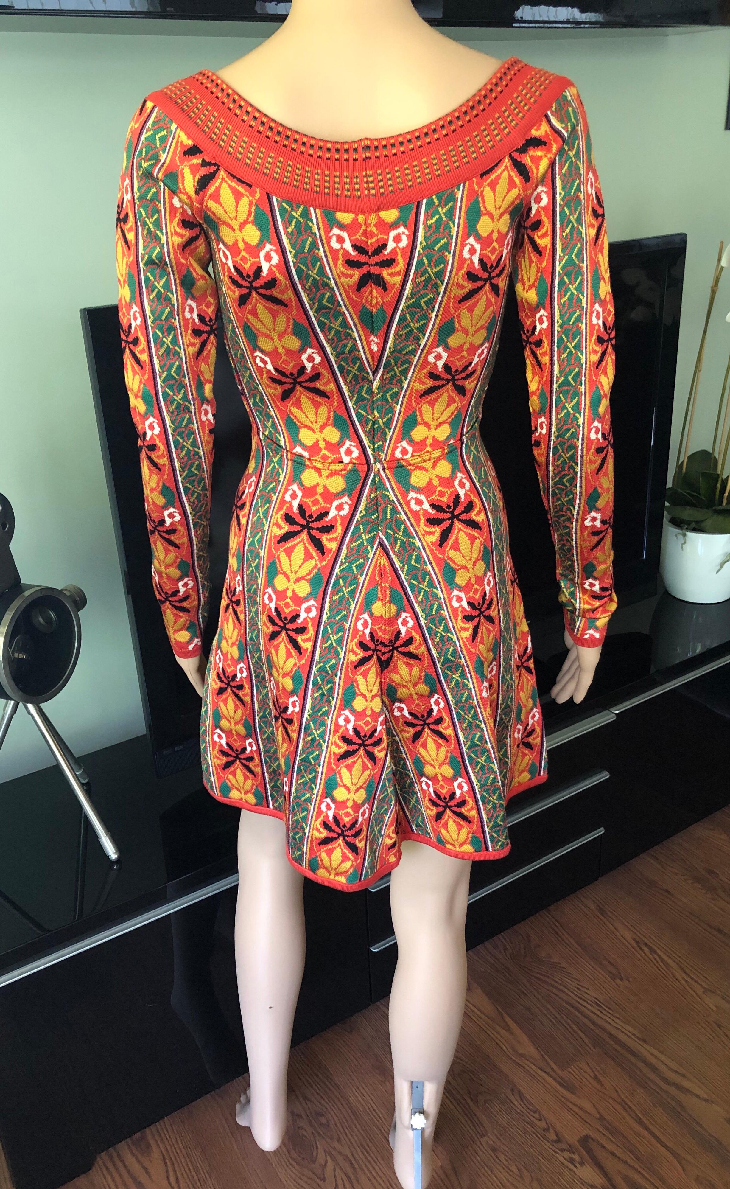 Azzedine Alaia F/W 1990 Vintage Abstract Floral Print Knit Dress In Excellent Condition In Naples, FL