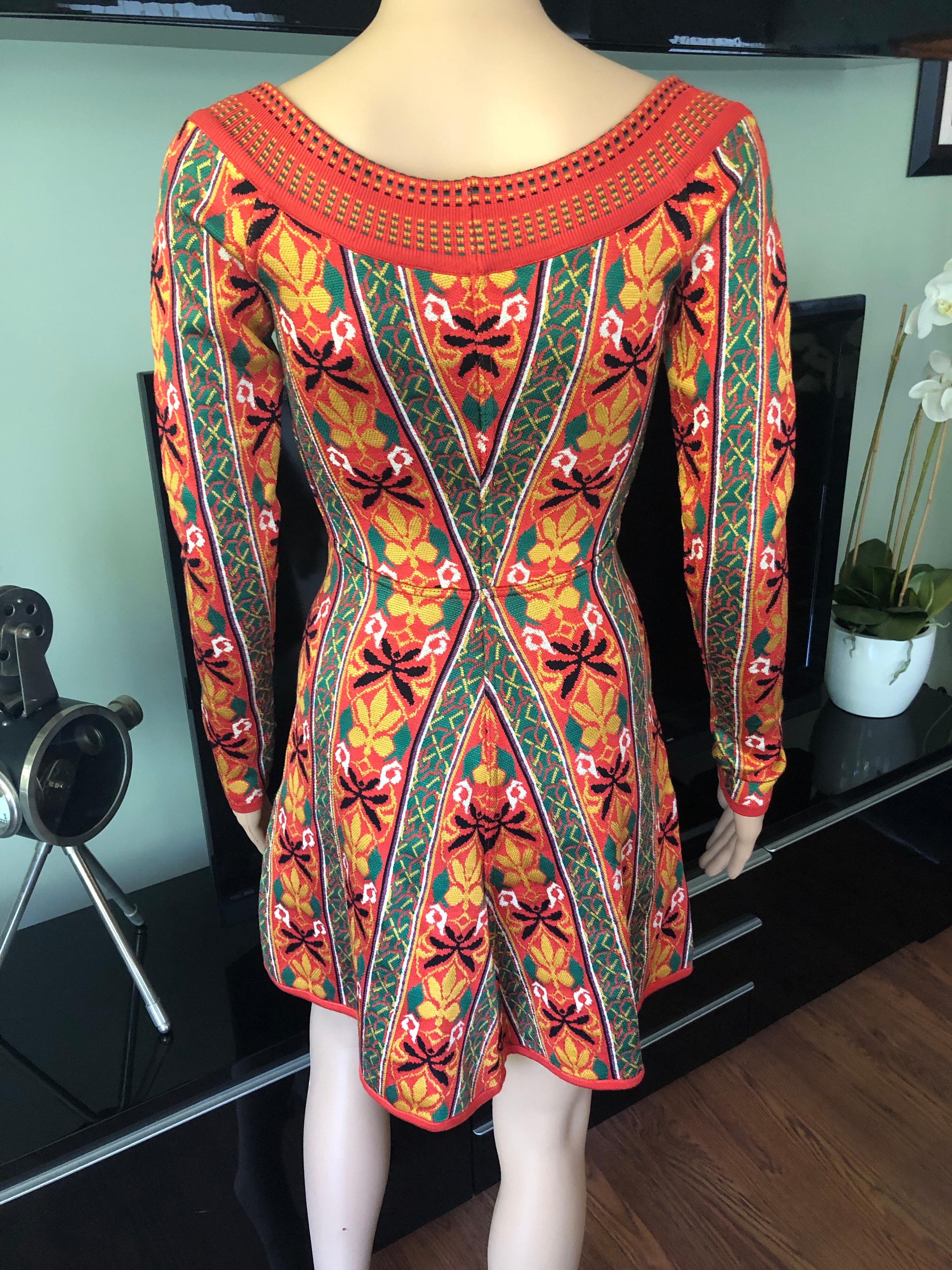 Women's Azzedine Alaia F/W 1990 Vintage Abstract Floral Print Knit Dress