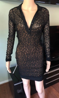 Azzedine Alaia F/W 1990 Vintage Bodycon Sheer Lace Mini Dress