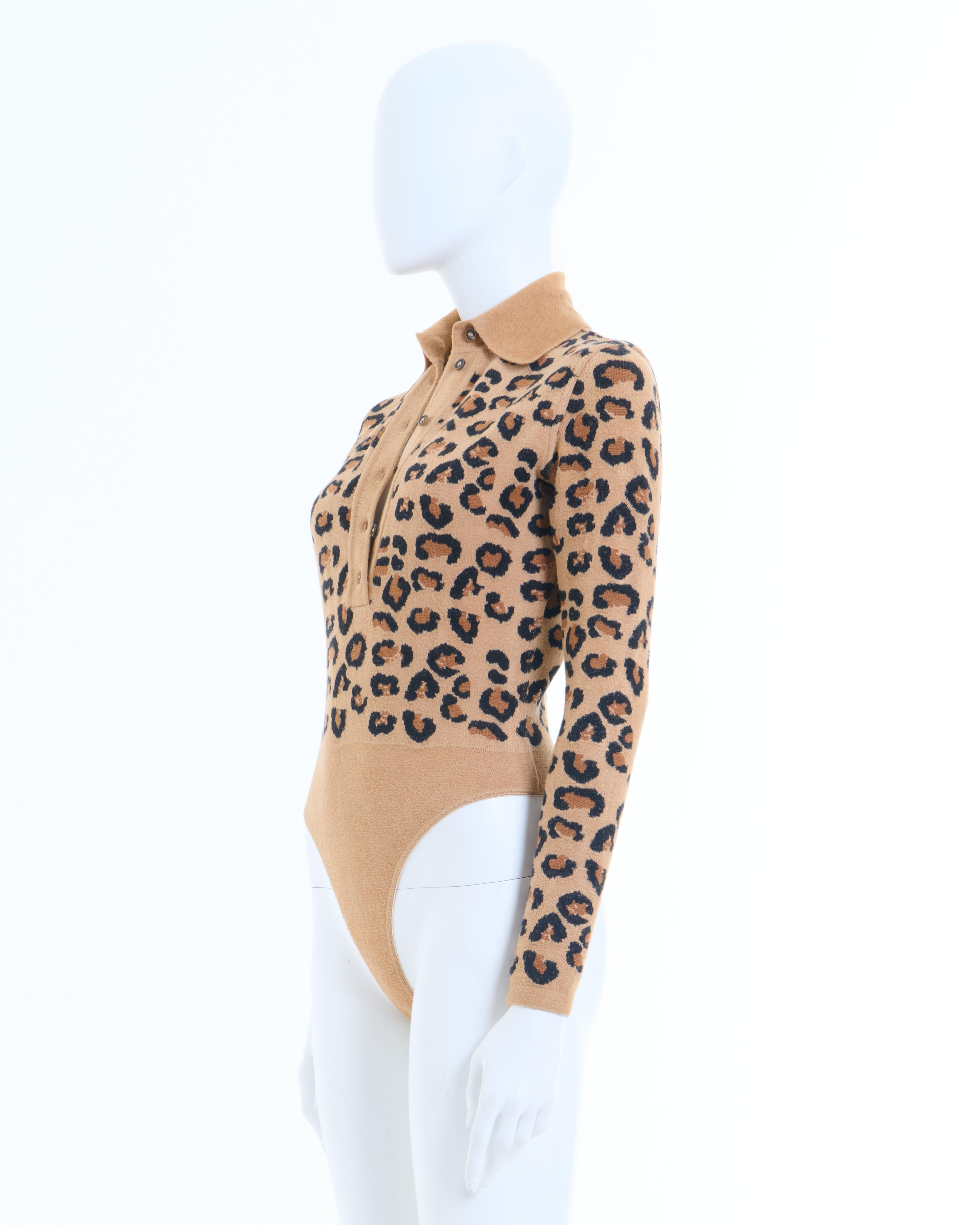 Azzedine Alaïa F/W 1991 - Ensemble body et leggings en maille de laine léopard en vente 5