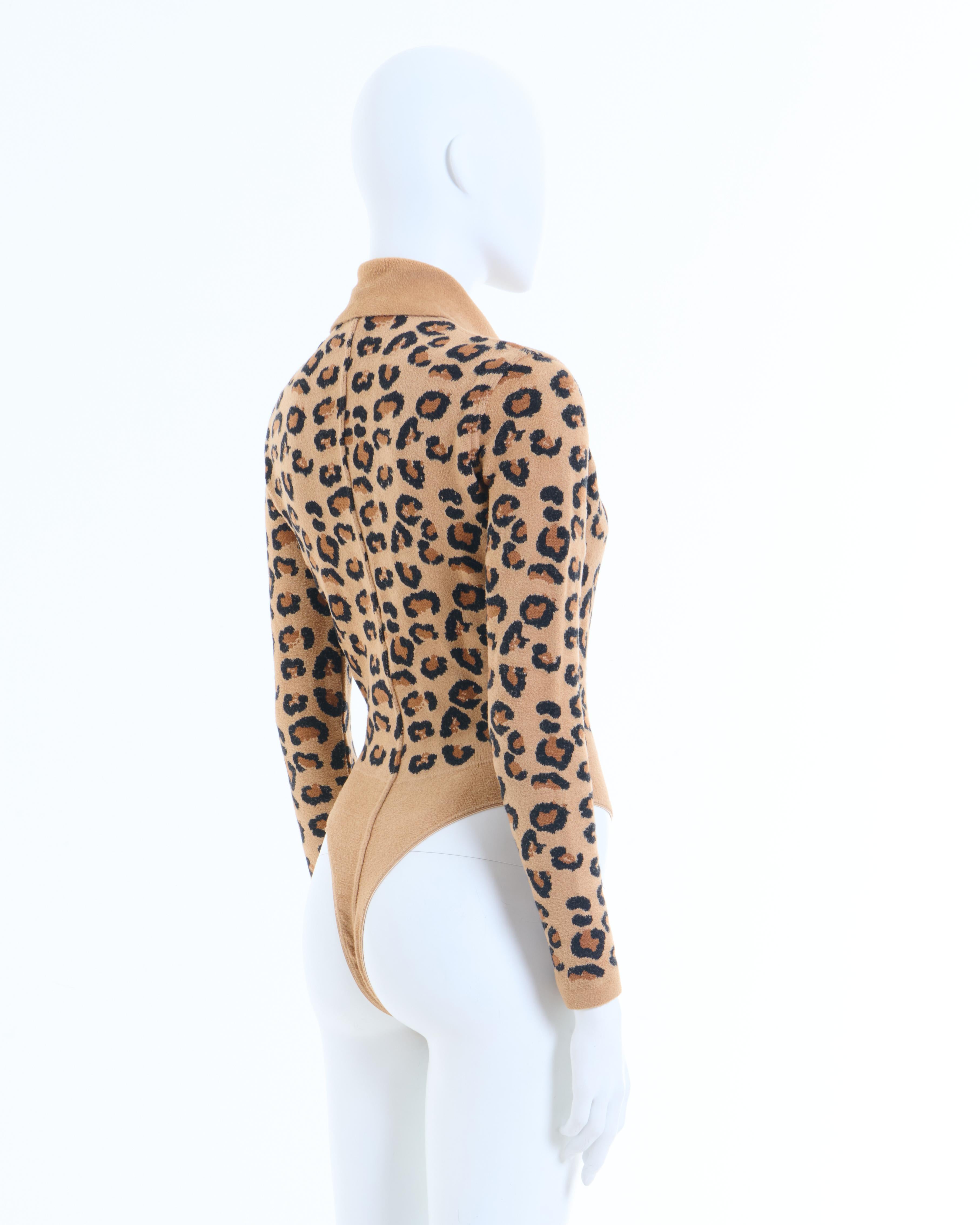 Azzedine Alaïa F/W 1991 Leopard wool knitted body and leggings set  For Sale 8