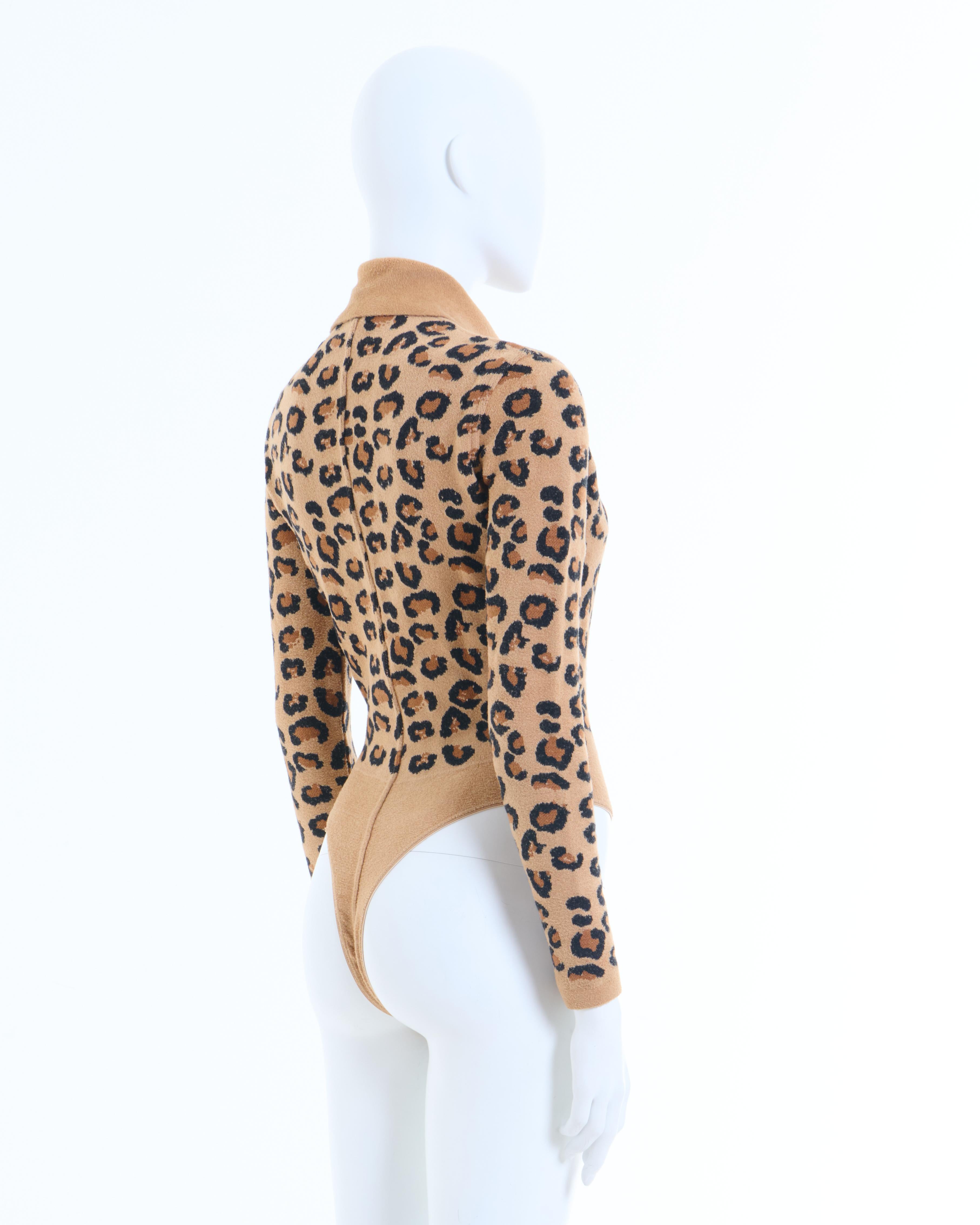 Azzedine Alaïa F/W 1991 - Ensemble body et leggings en maille de laine léopard en vente 7
