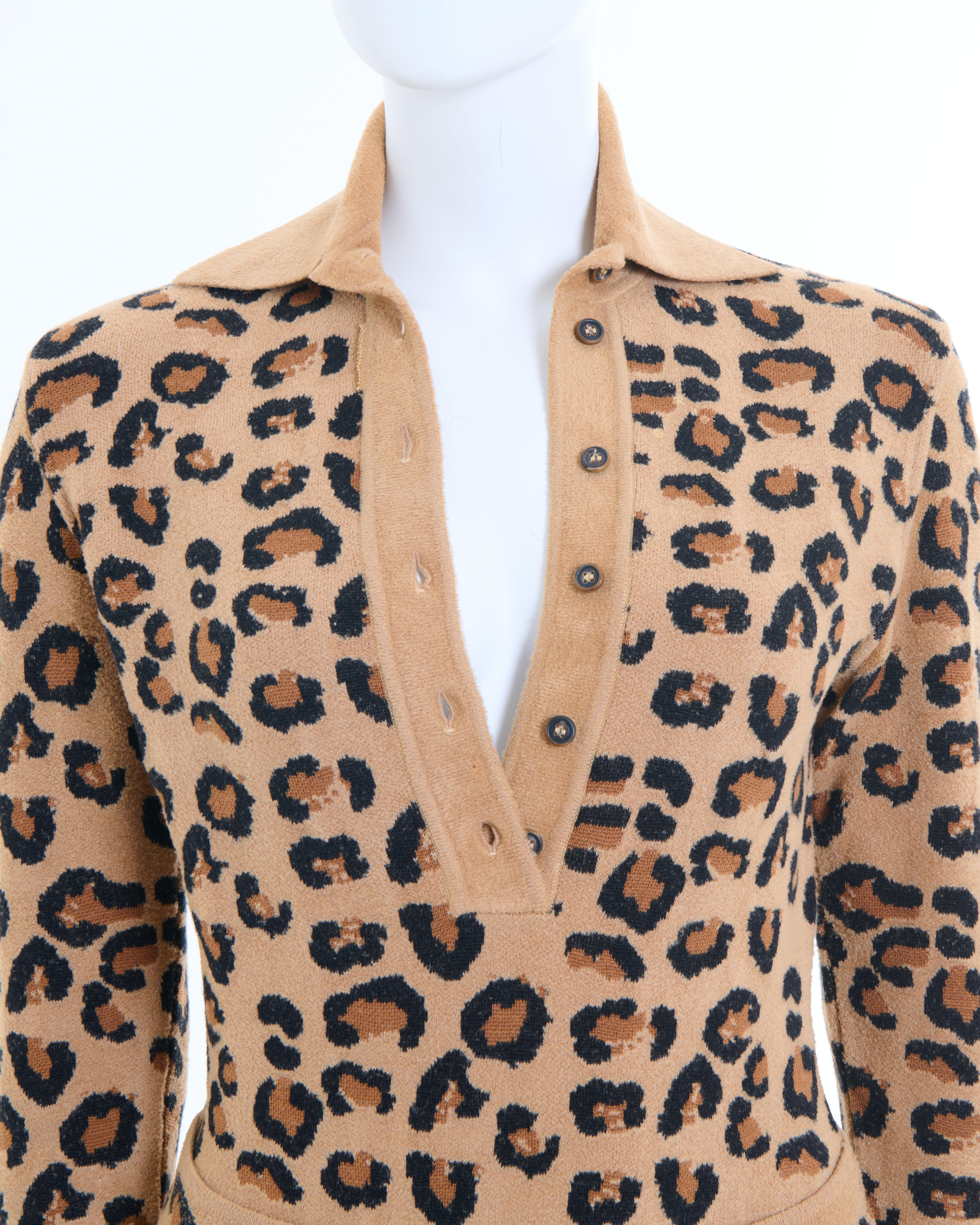 Azzedine Alaïa F/W 1991 Leopard wool knitted body and leggings set  For Sale 9