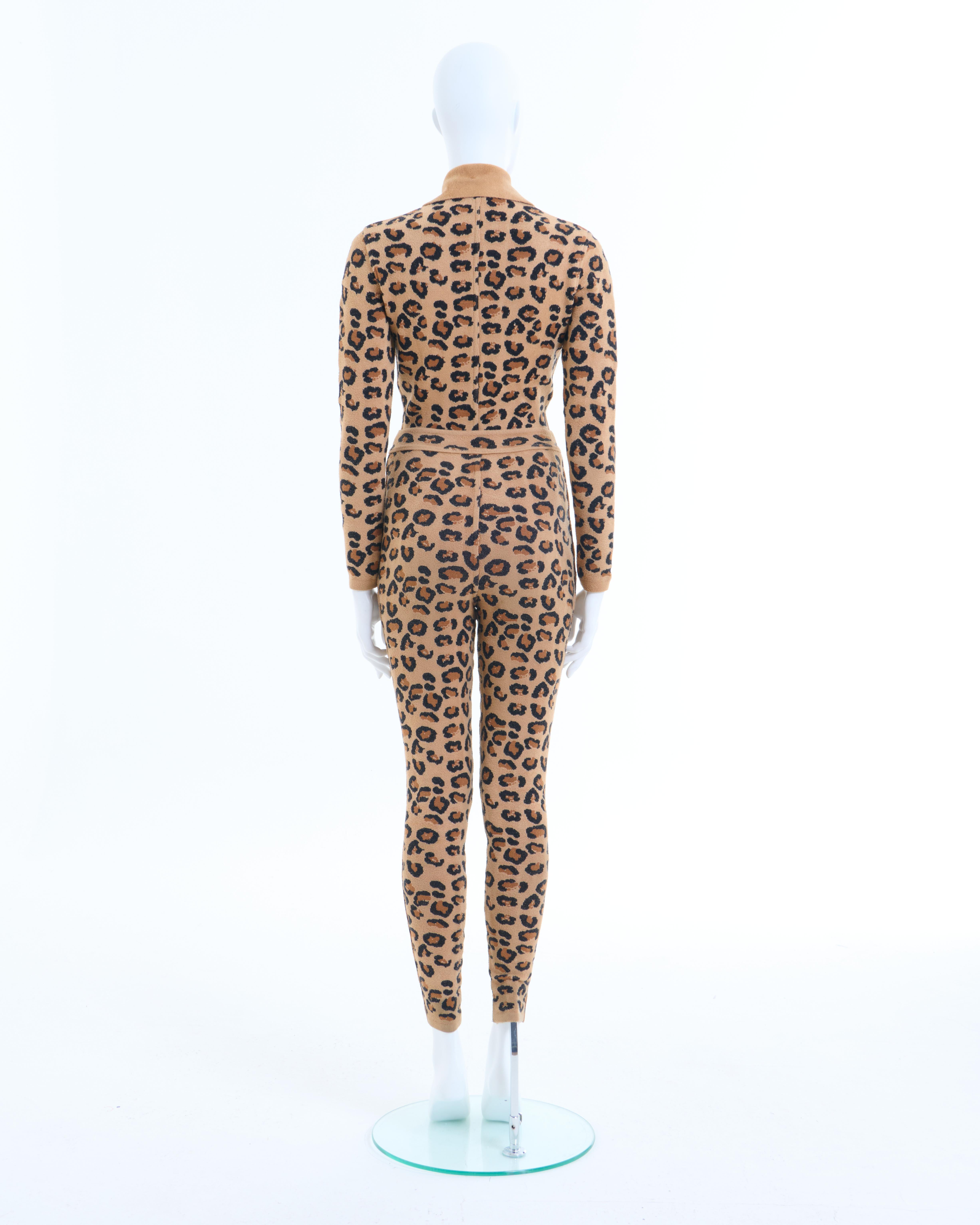 Azzedine Alaïa F/W 1991 - Ensemble body et leggings en maille de laine léopard Excellent état - En vente à Milano, IT