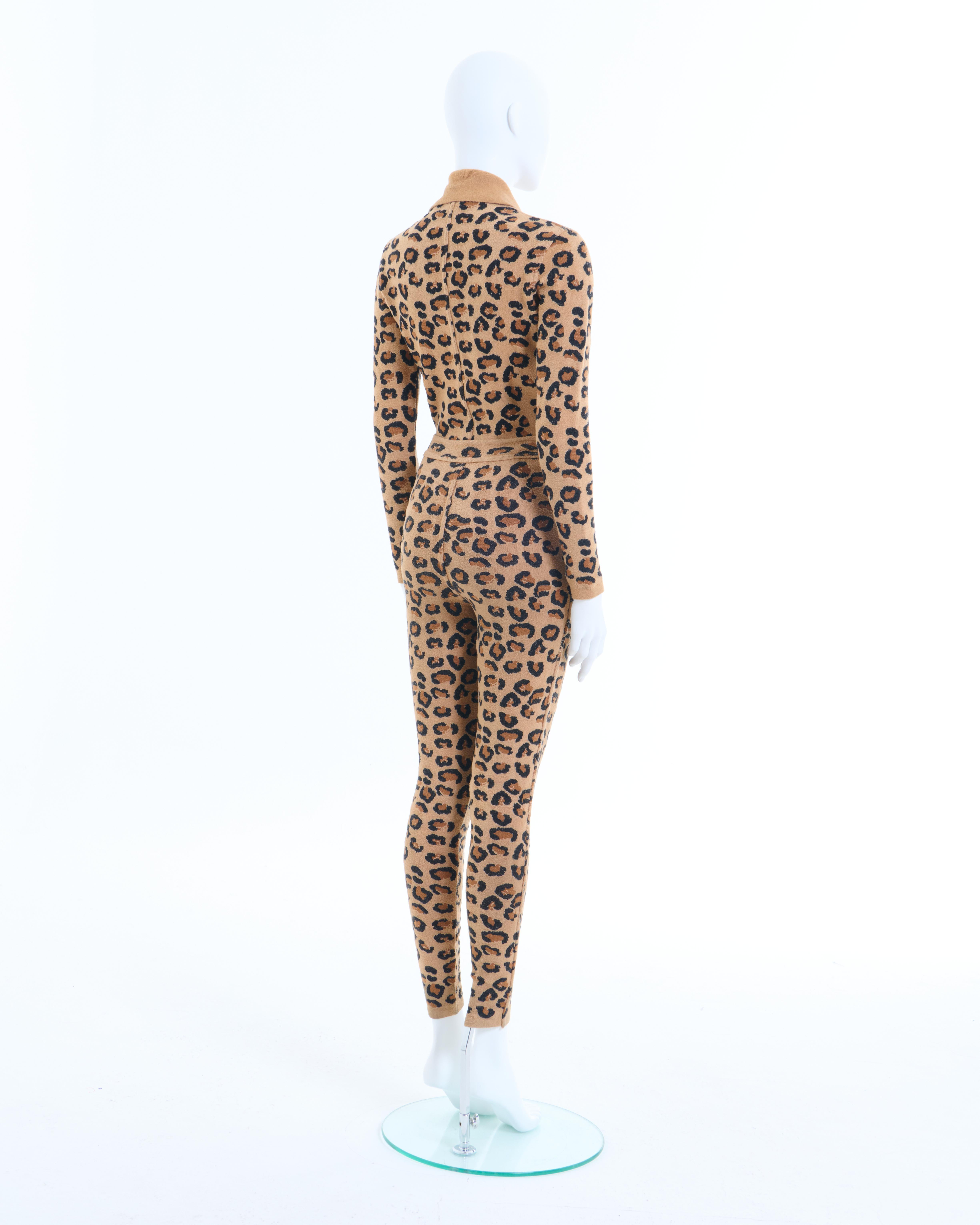 Azzedine Alaïa F/W 1991 - Ensemble body et leggings en maille de laine léopard en vente 1