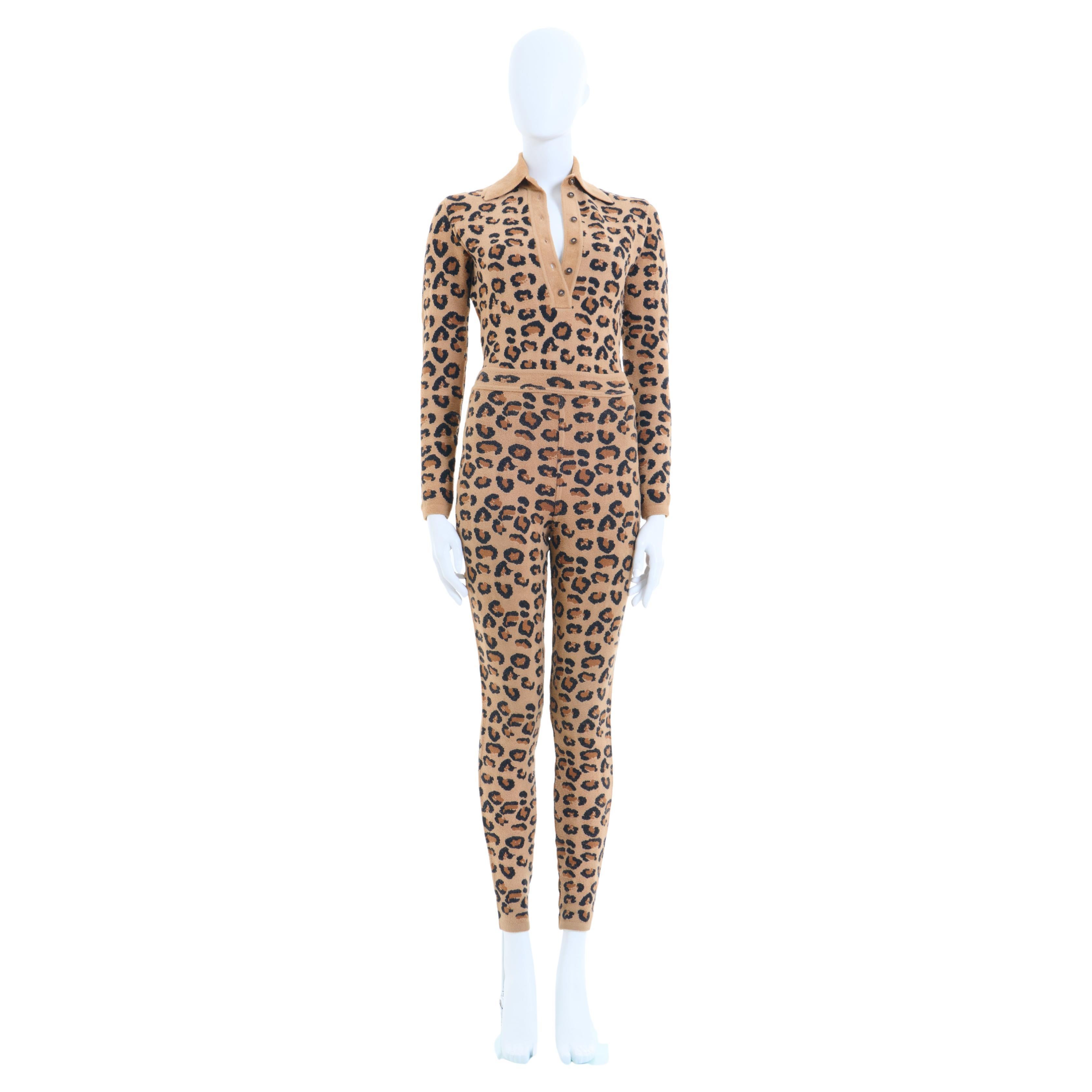 Azzedine Alaïa F/W 1991 Leopard wool knitted body and leggings set  For Sale
