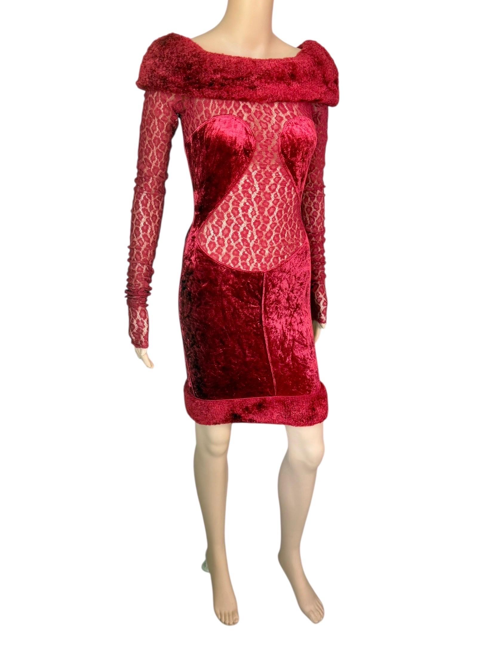 Azzedine Alaia F/W 1991 Laufsteg Schiere Spitze Samt Chenille Bustier-Minikleid im Angebot 6