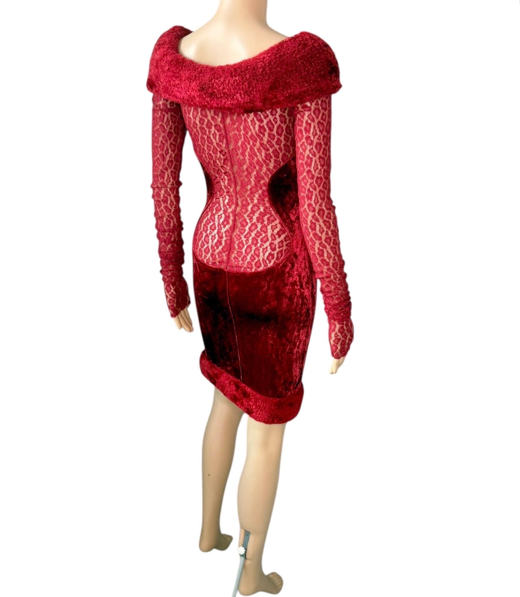Azzedine Alaia F/W 1991 Laufsteg Schiere Spitze Samt Chenille Bustier-Minikleid im Angebot 7