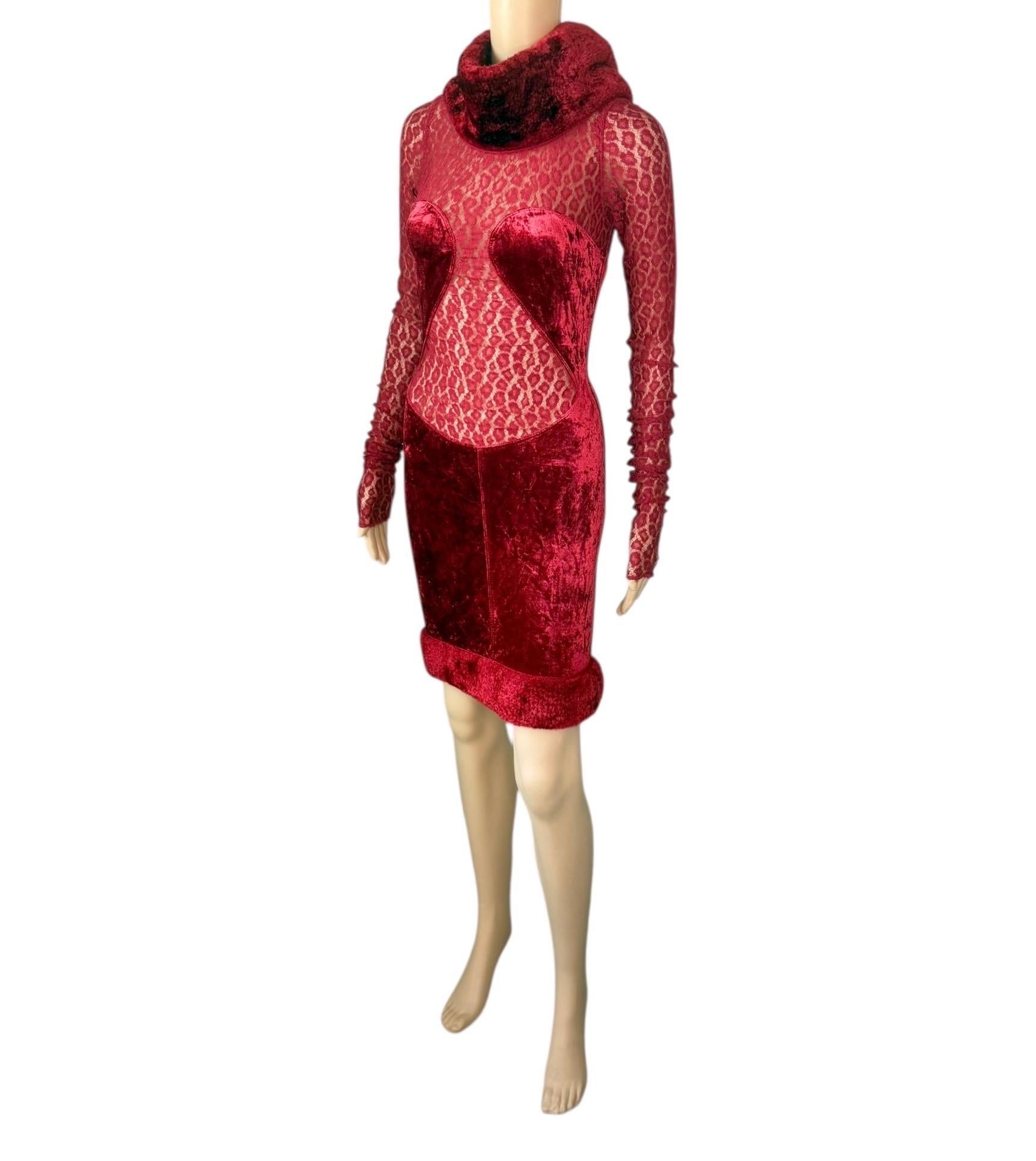 Azzedine Alaia F/W 1991 Laufsteg Schiere Spitze Samt Chenille Bustier-Minikleid im Angebot 8