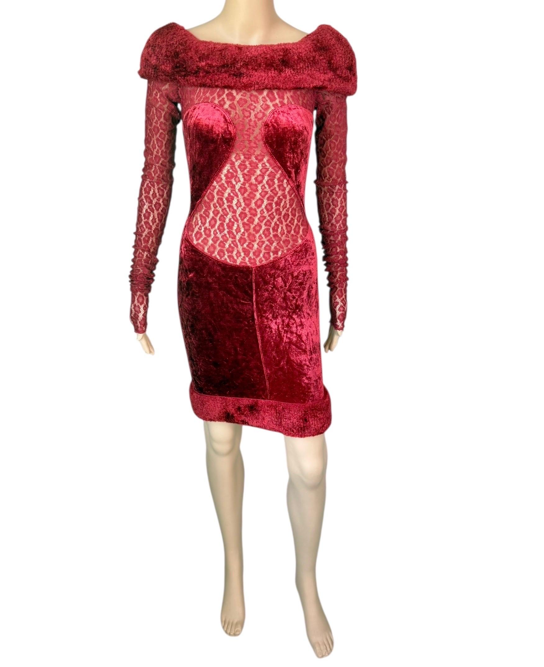 Azzedine Alaia F/W 1991 Laufsteg Schiere Spitze Samt Chenille Bustier-Minikleid im Angebot 9