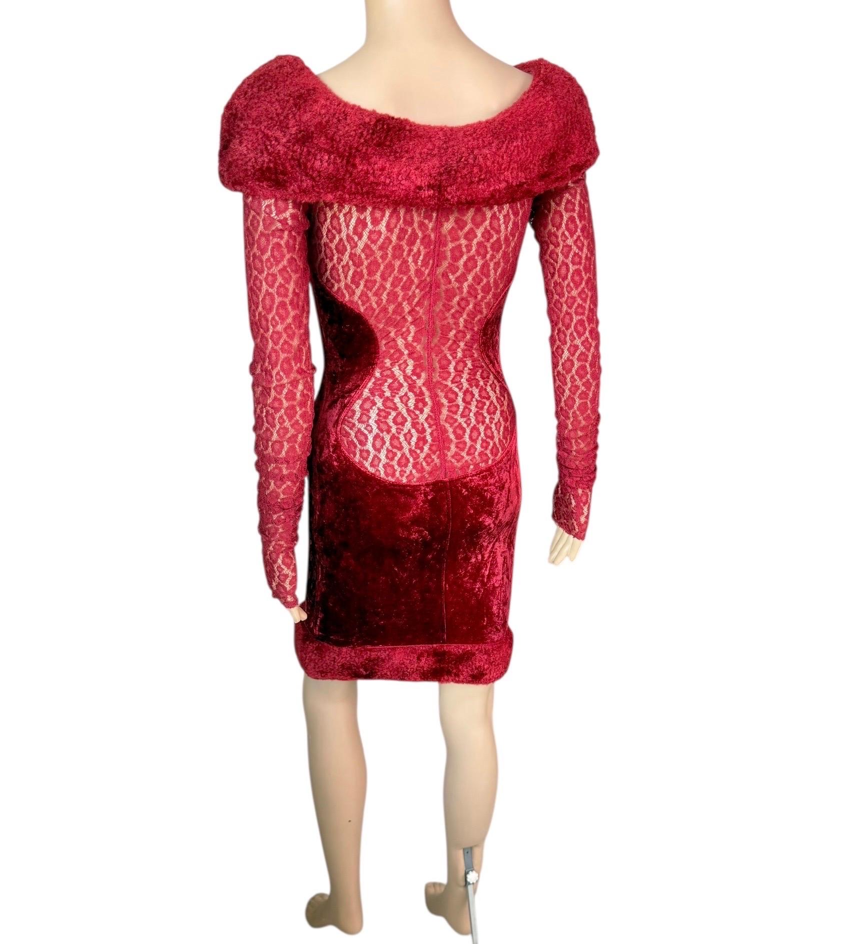 Azzedine Alaia F/W 1991 Laufsteg Schiere Spitze Samt Chenille Bustier-Minikleid im Angebot 10