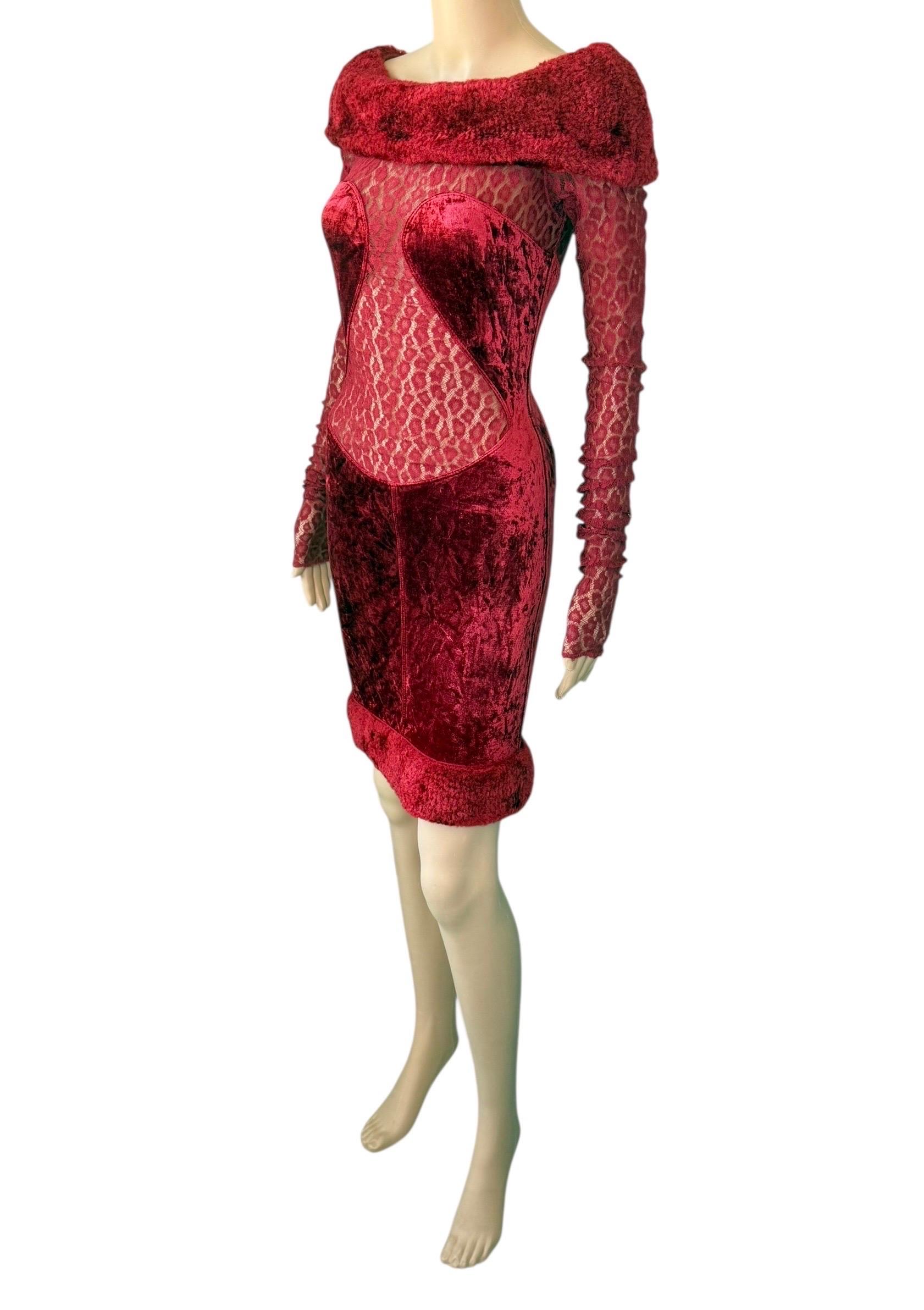 Azzedine Alaia F/W 1991 Laufsteg Schiere Spitze Samt Chenille Bustier-Minikleid im Angebot 11