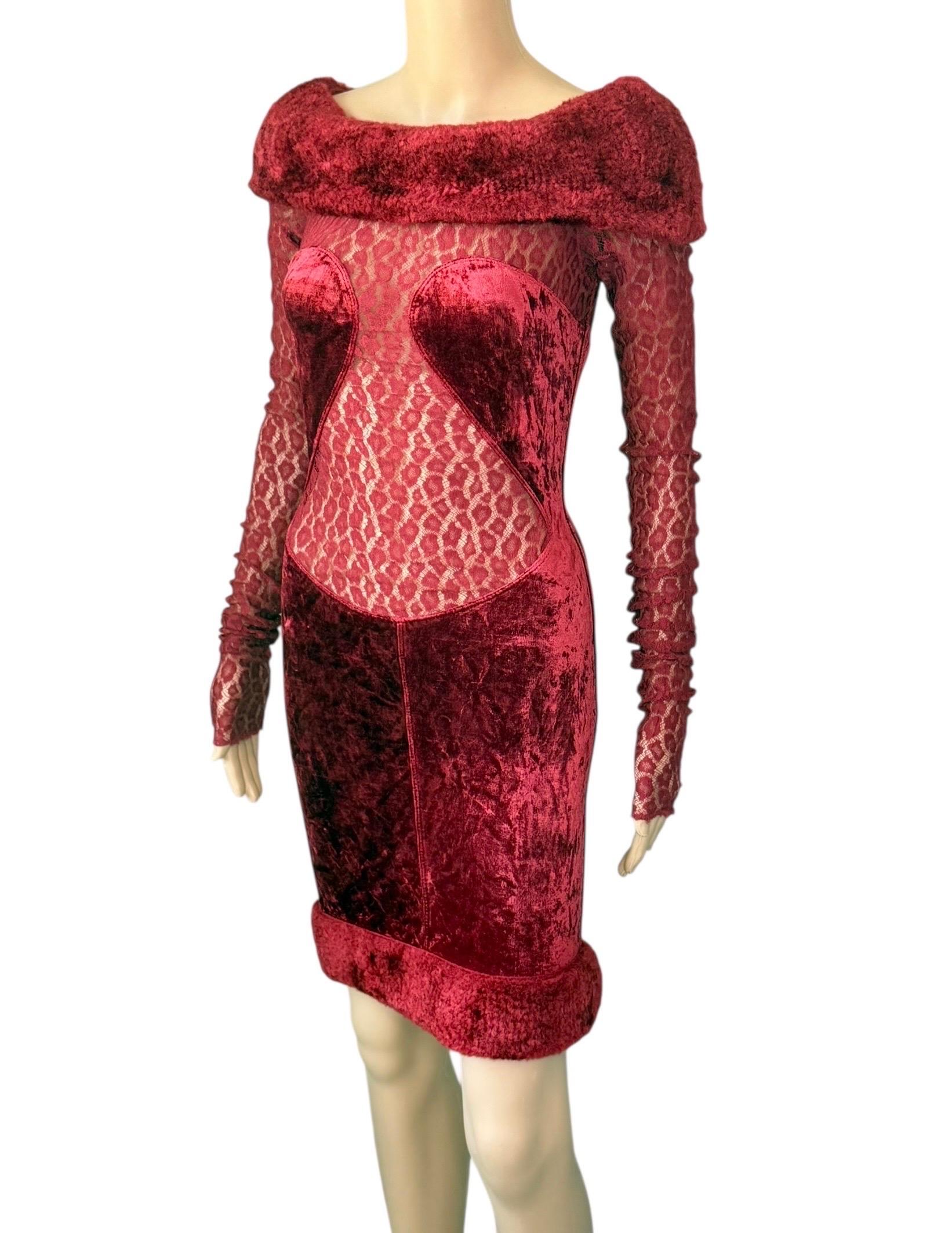Azzedine Alaia F/W 1991 Laufsteg Schiere Spitze Samt Chenille Bustier-Minikleid im Zustand „Gut“ im Angebot in Naples, FL