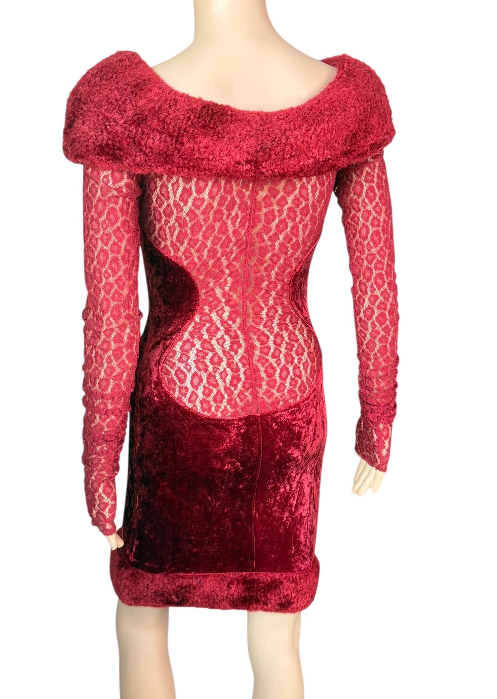 Azzedine Alaia F/W 1991 Laufsteg Schiere Spitze Samt Chenille Bustier-Minikleid Damen im Angebot