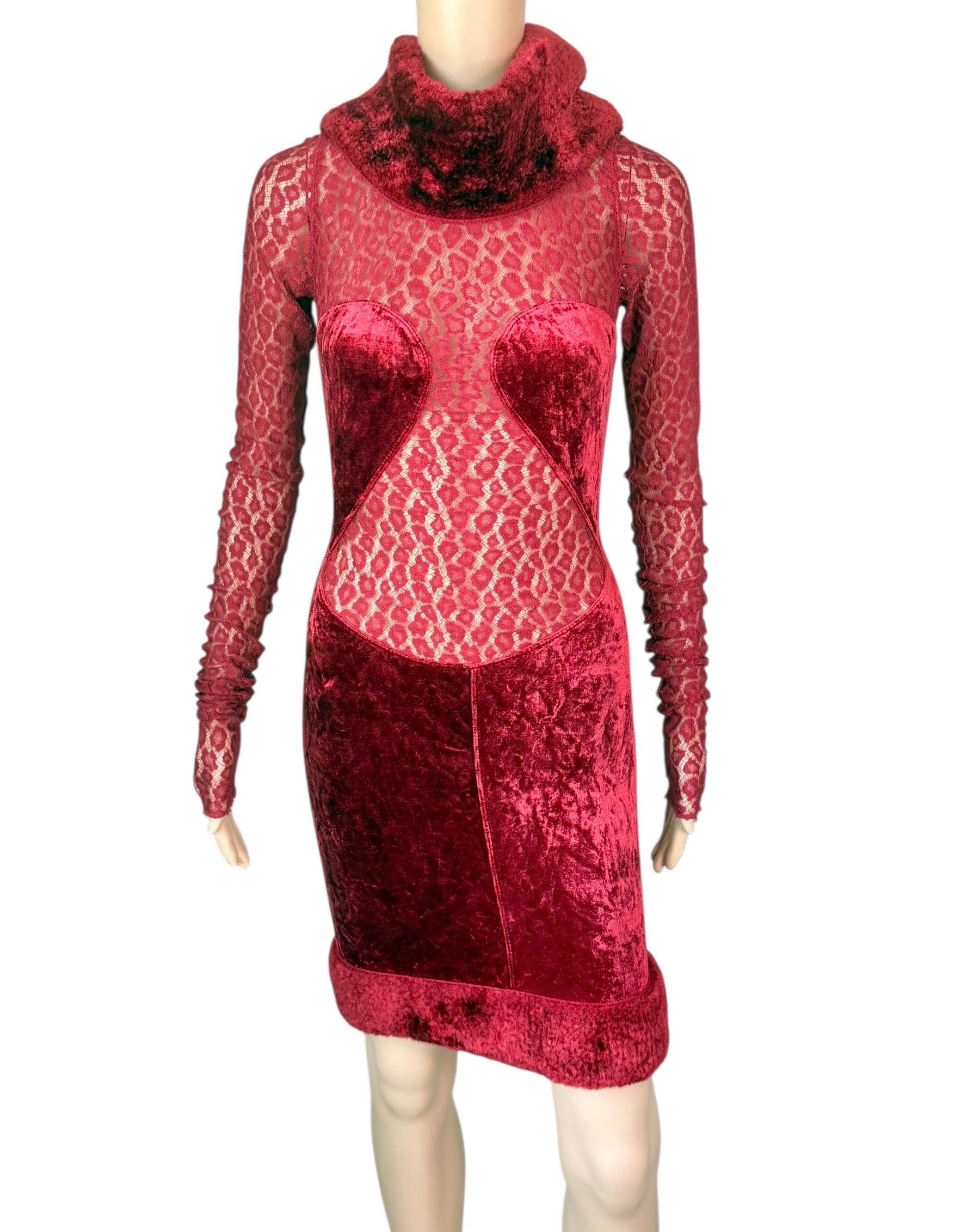 Azzedine Alaia F/W 1991 Laufsteg Schiere Spitze Samt Chenille Bustier-Minikleid im Angebot 1