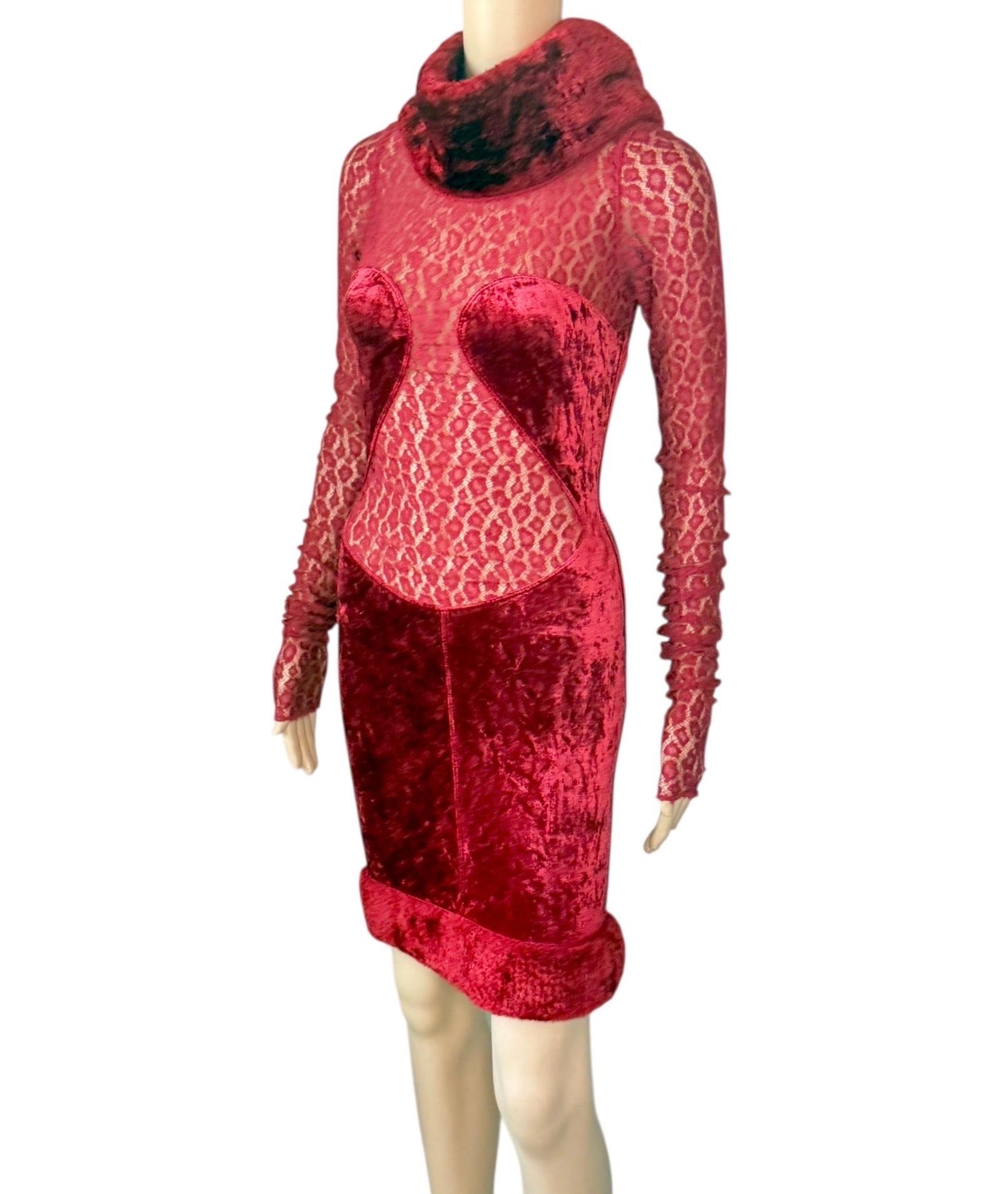 Azzedine Alaia F/W 1991 Laufsteg Schiere Spitze Samt Chenille Bustier-Minikleid im Angebot 2