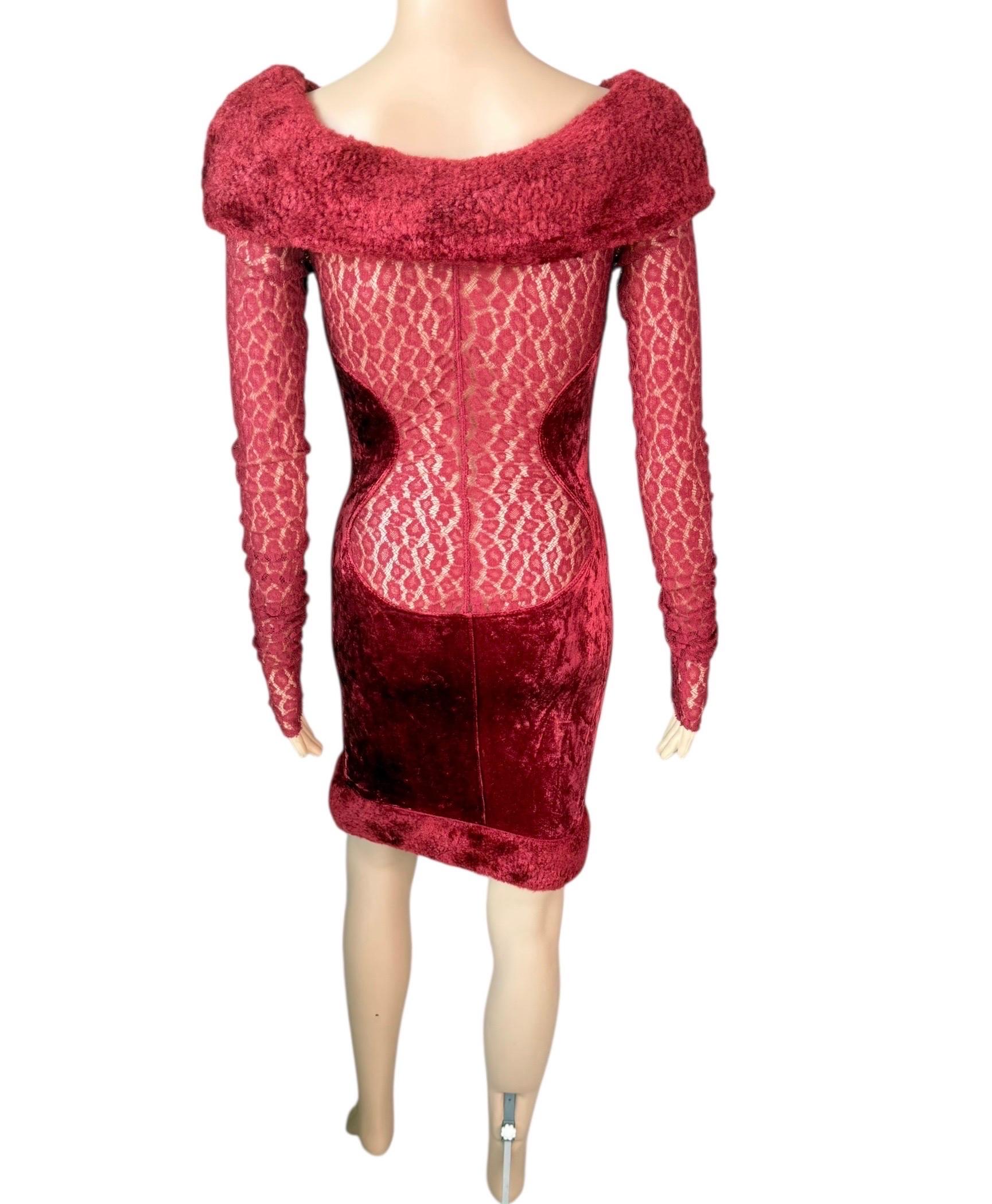 Azzedine Alaia F/W 1991 Laufsteg Schiere Spitze Samt Chenille Bustier-Minikleid im Angebot 3