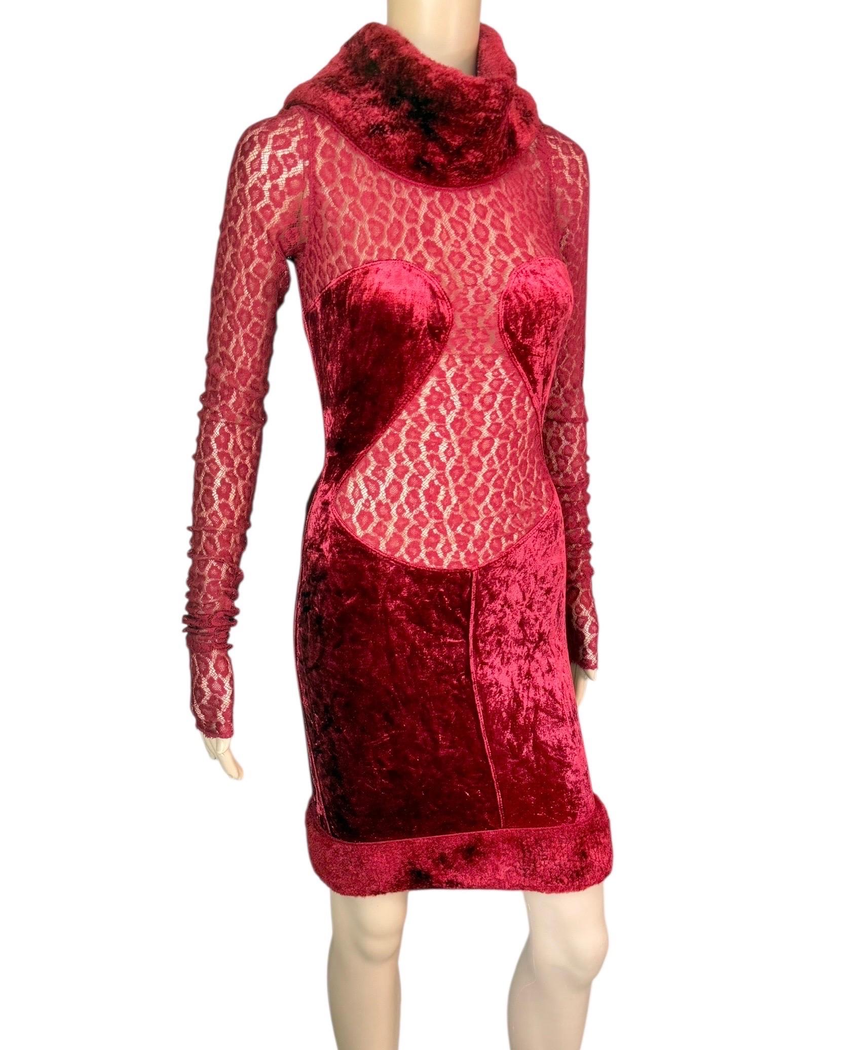 Azzedine Alaia F/W 1991 Laufsteg Schiere Spitze Samt Chenille Bustier-Minikleid im Angebot 4